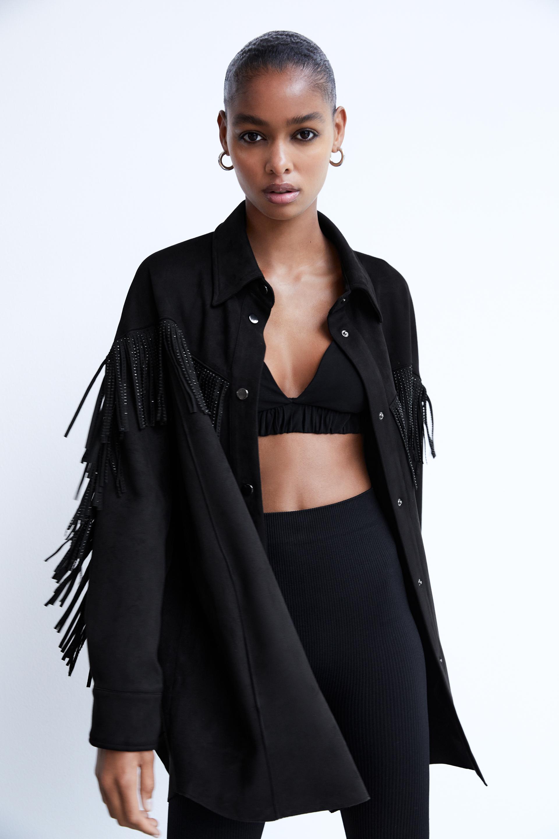 Zara SURCHEMISE EFFET DAIM Ã? FRANGES - 55157904-800- surchemise femme frange