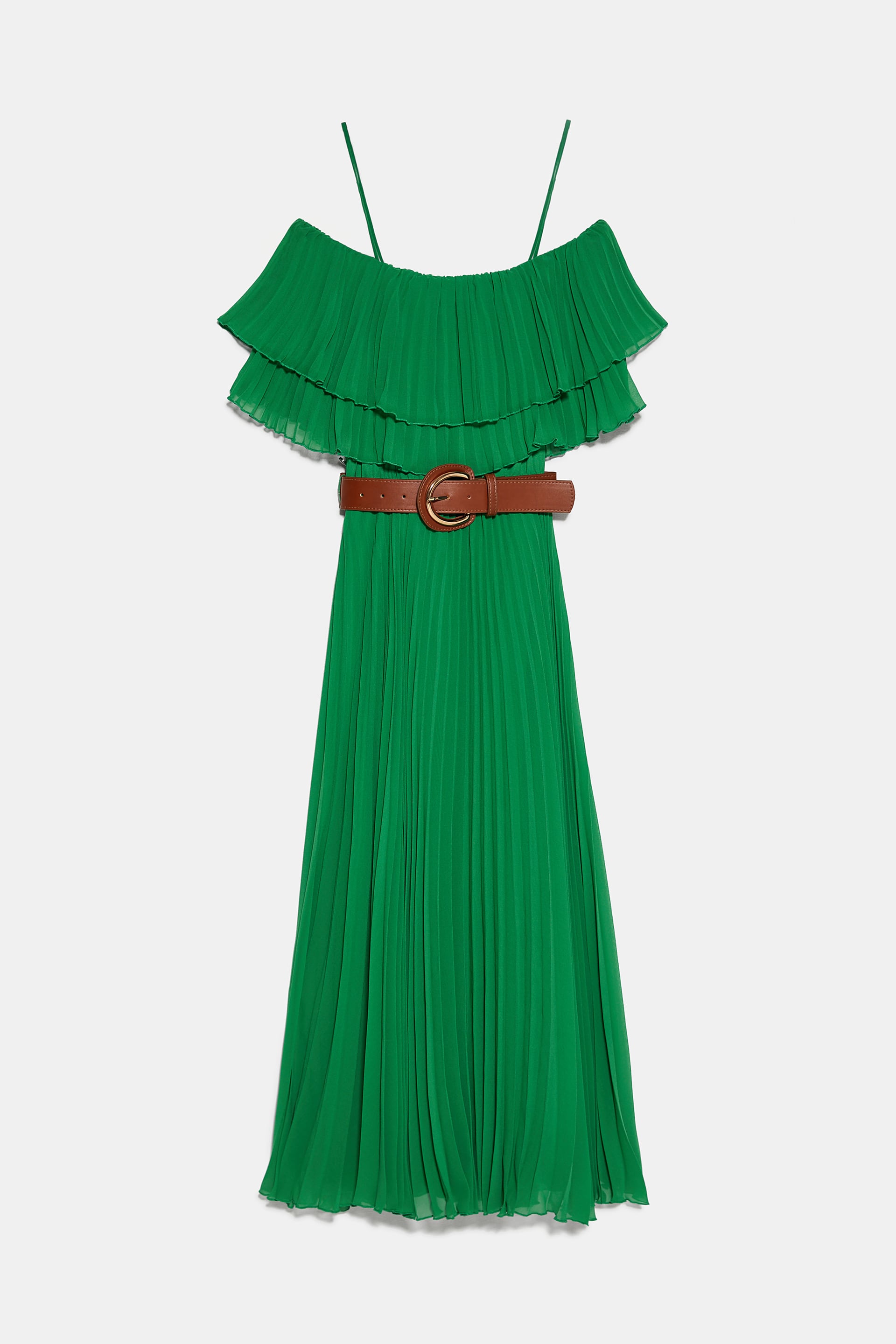 Zara PLEATED DRESS WITH BELT - 53804217-500-