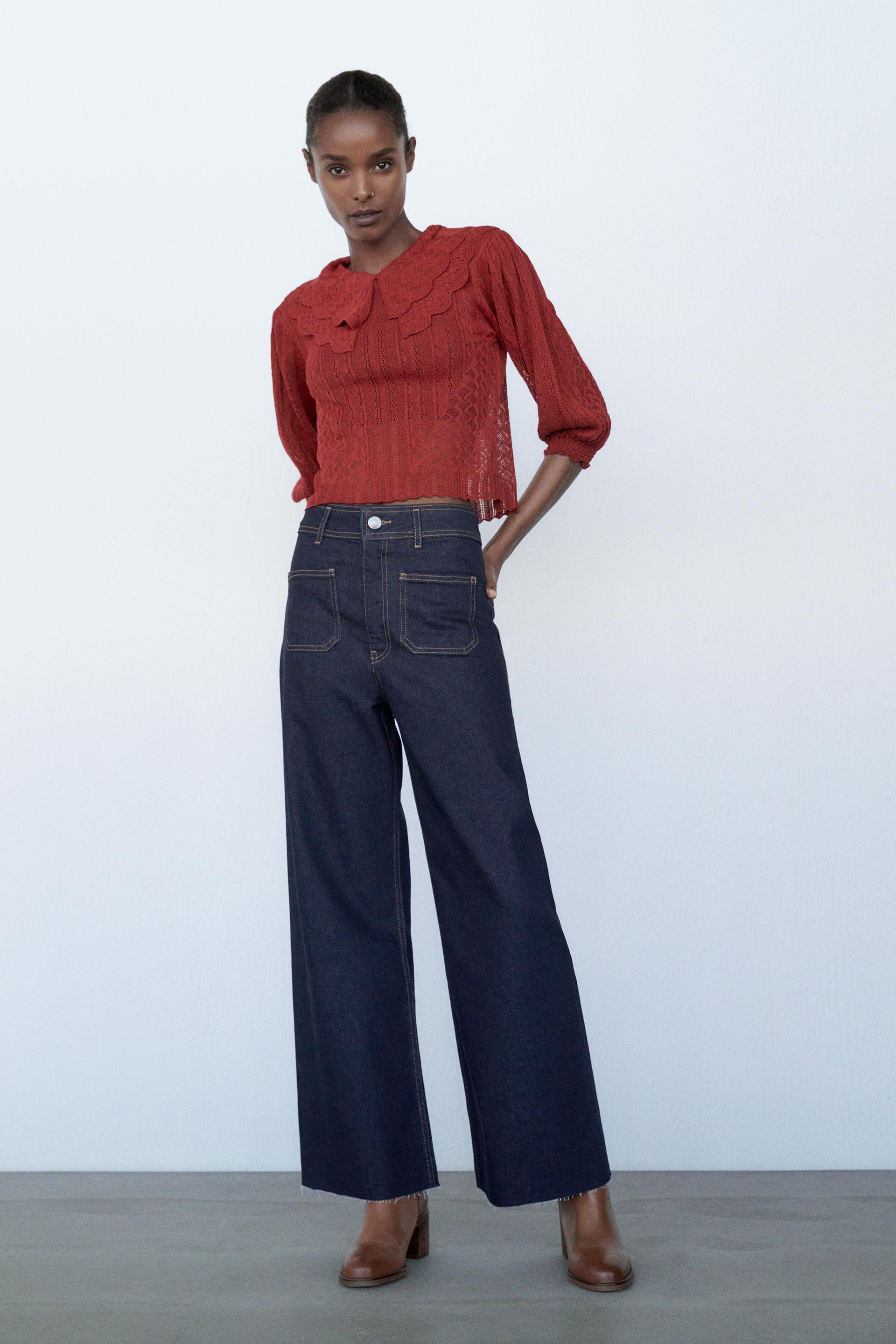 Zara POINTELLE KNIT TOP 57410218681