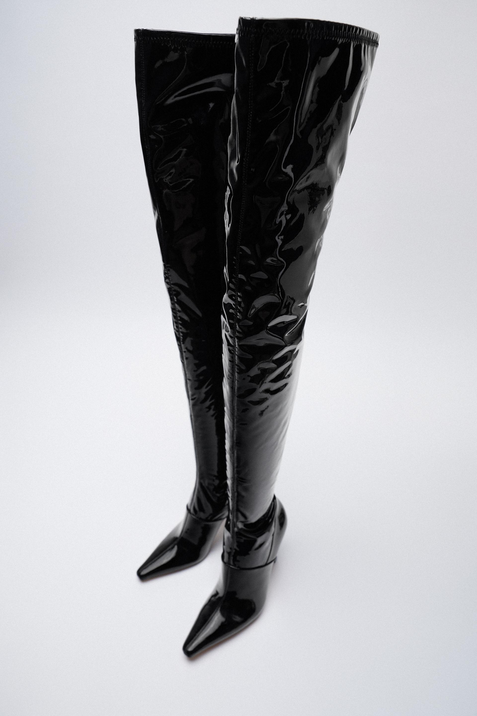 Zara BOTTES CUISSARDES Ã? TALONS VERNIES - 83341971-040- cuissarde cuir zara