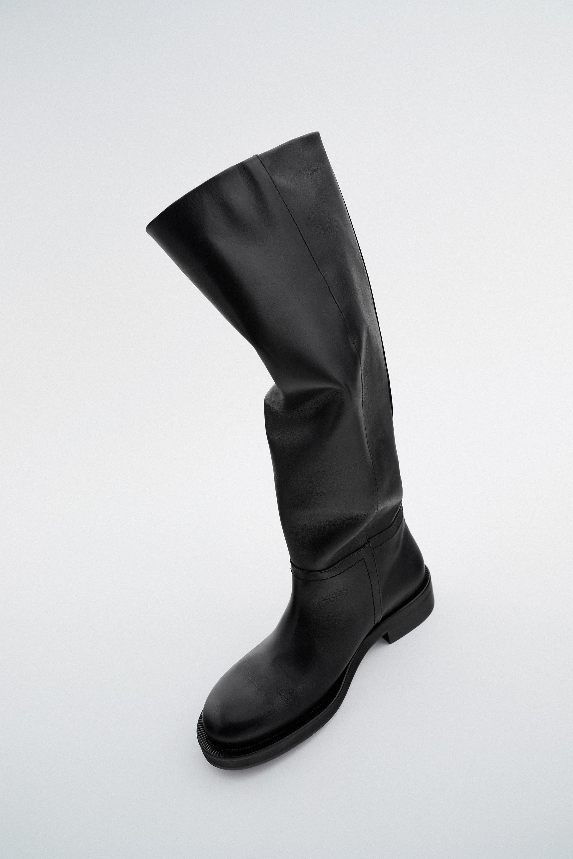 Zara CUISSARDES EN CUIR - 86349899-040- cuissarde cuir zara