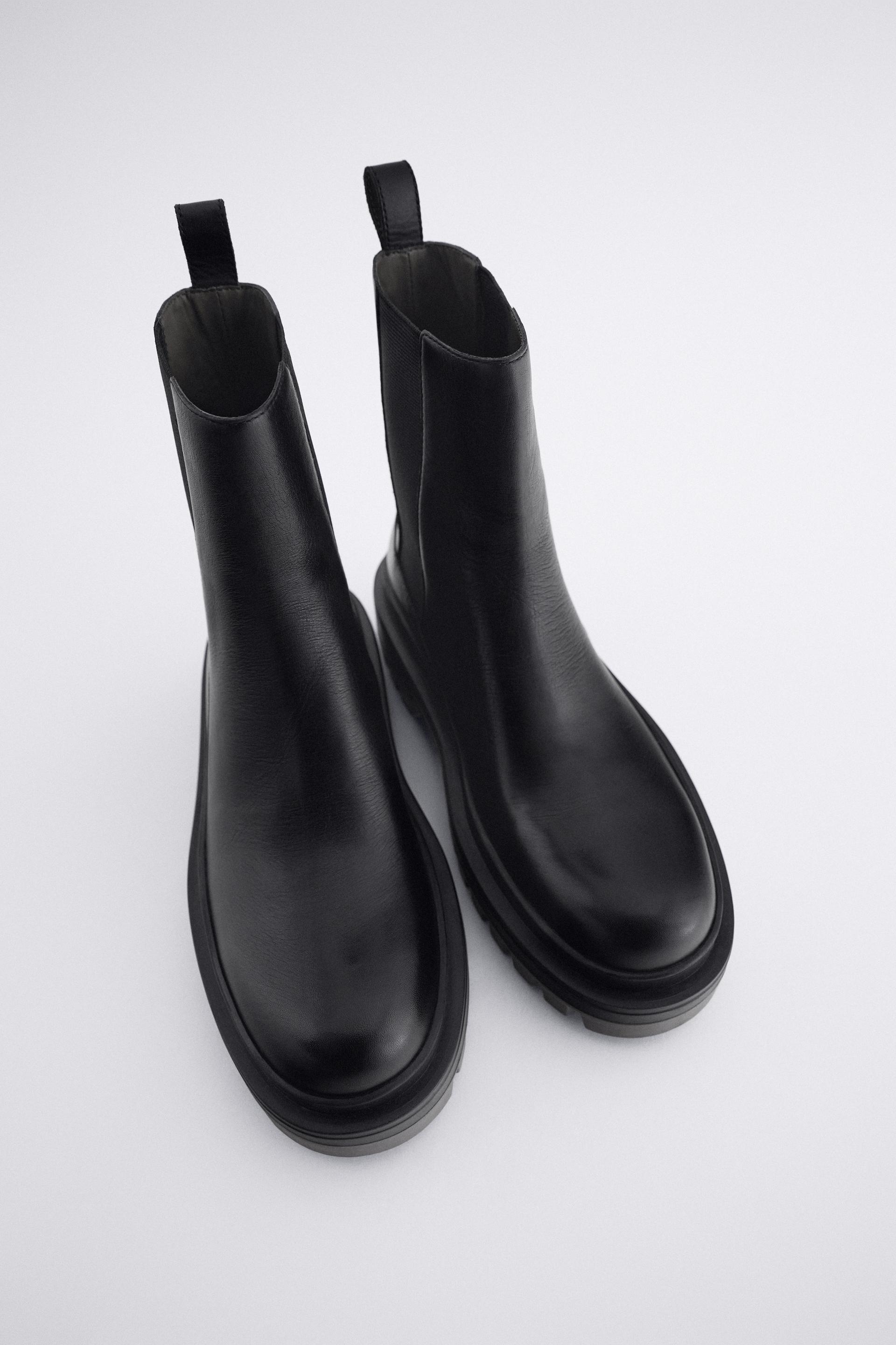 lug sole low heel leather ankle boots zara