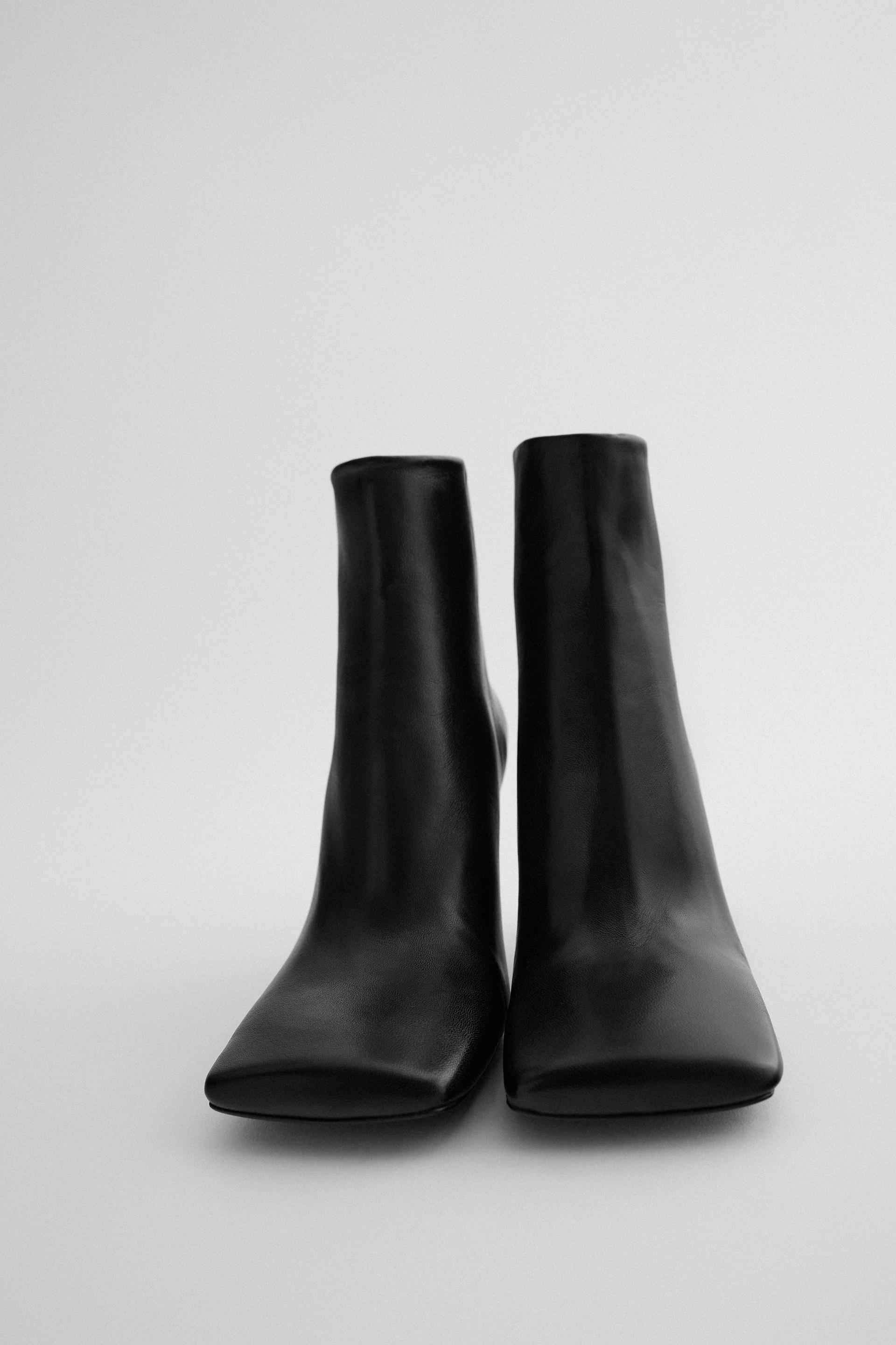 zara heeled leather square toe ankle boots