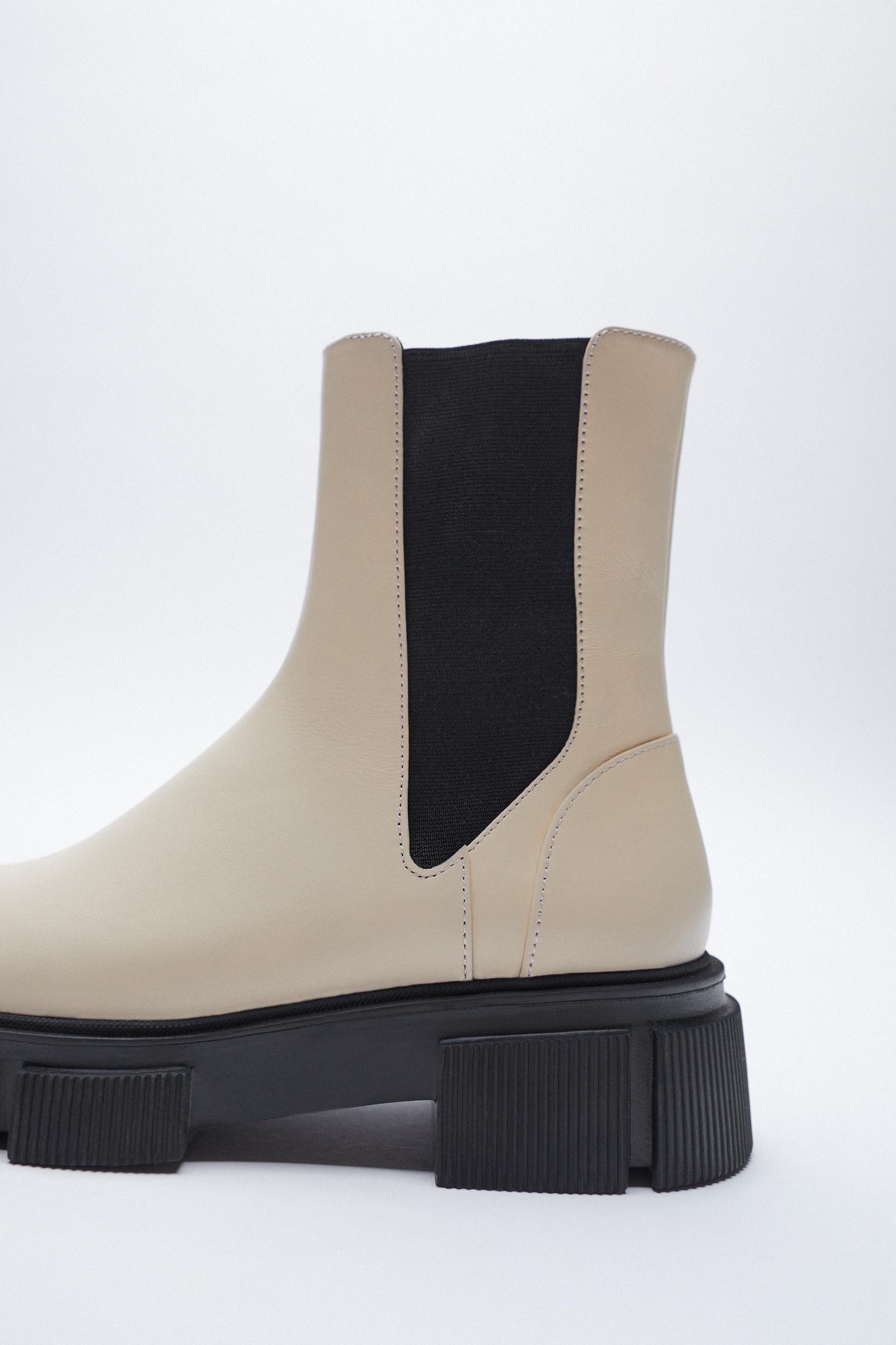 zara flat leather boots with track soles