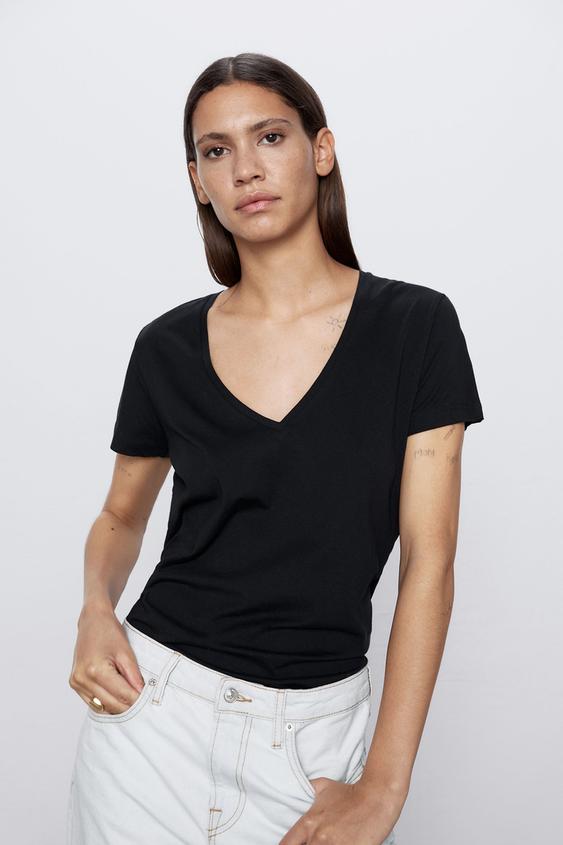V-NECK BASIC T-SHIRT | ZARA Spain v neck vest zara