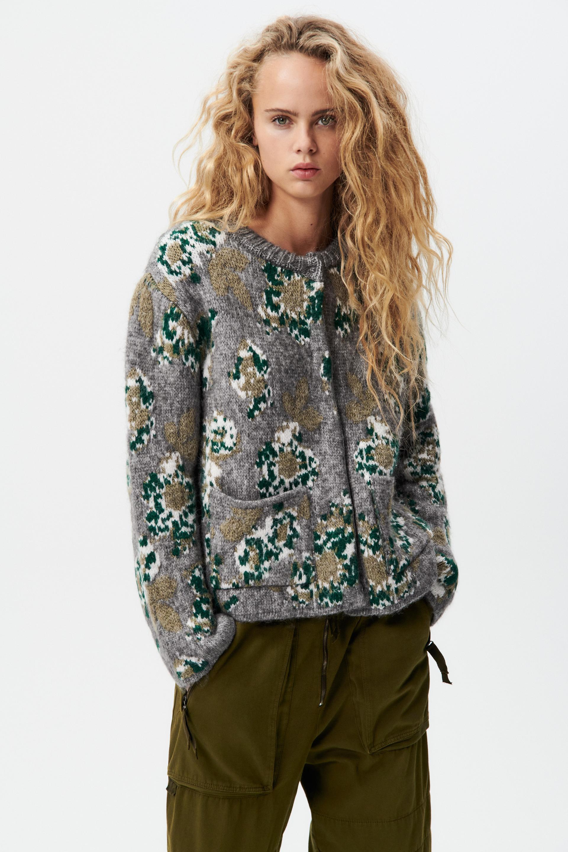 Zara FLORAL JACQUARD KNIT CARDIGAN 121009841330