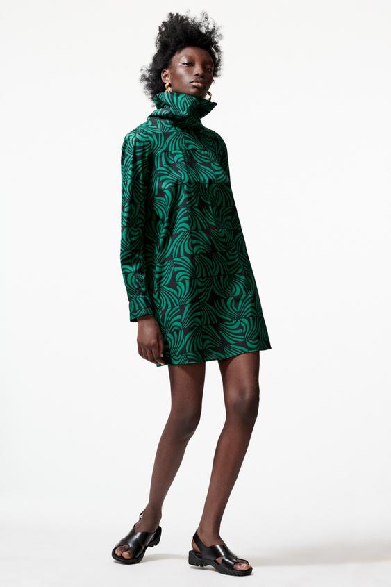 GAUN MINI BERMOTIF Hitam ZARA Indonesia GAUN MINI BERMOTIF Hitam ZARA Indonesia