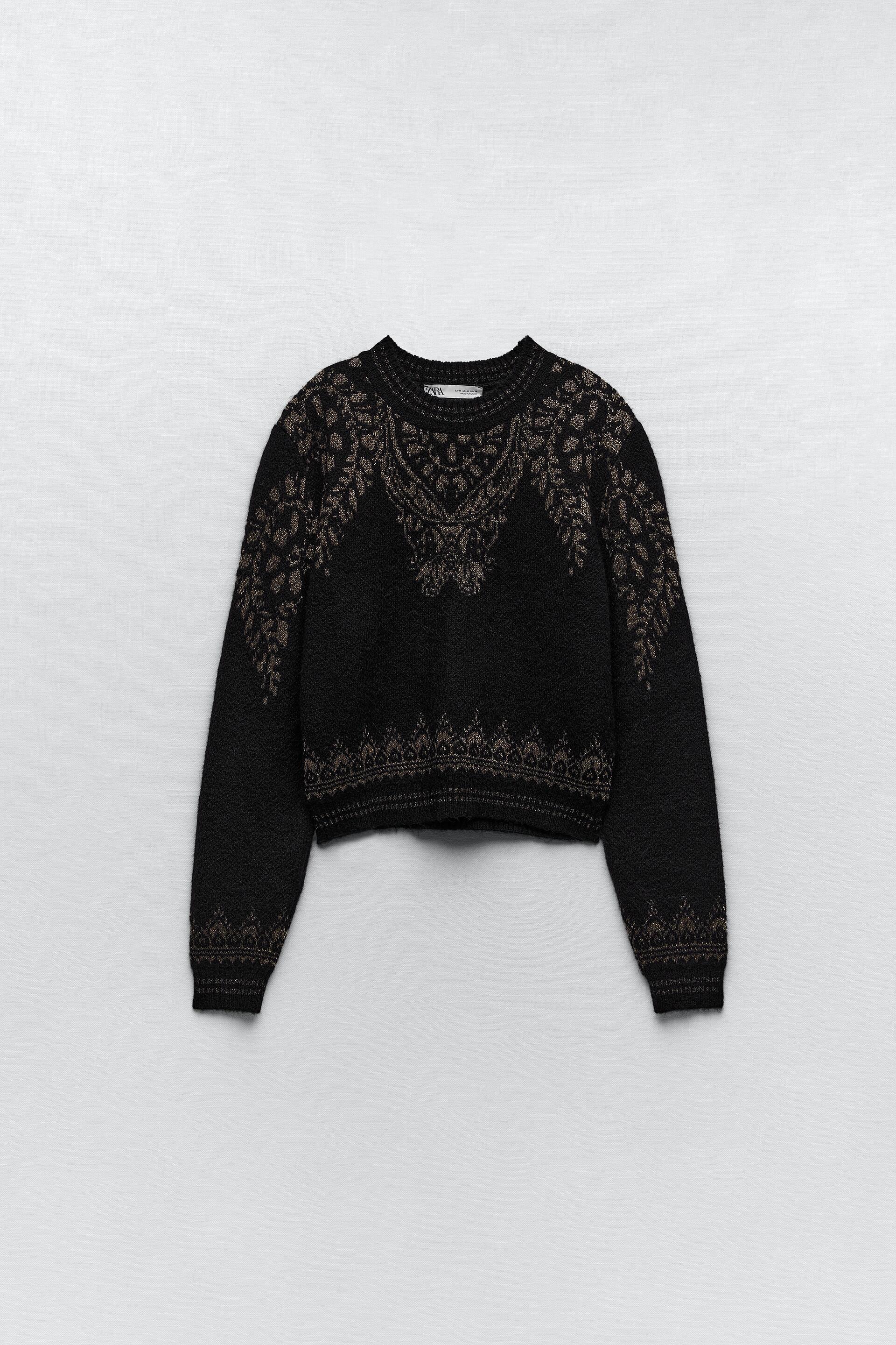 Zara METALLIC THREAD JACQUARD KNIT SWEATER 125552670830