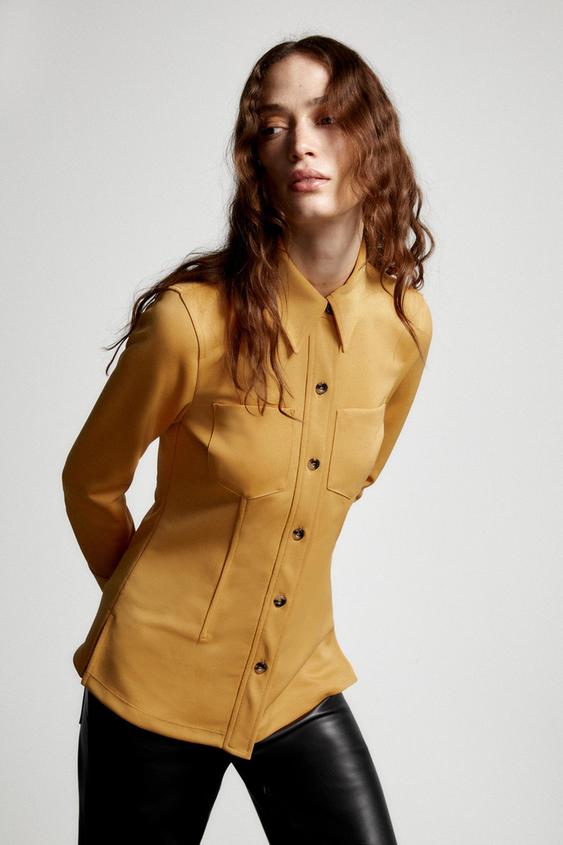 Zara FITTED KNIT SHIRT 154018213305