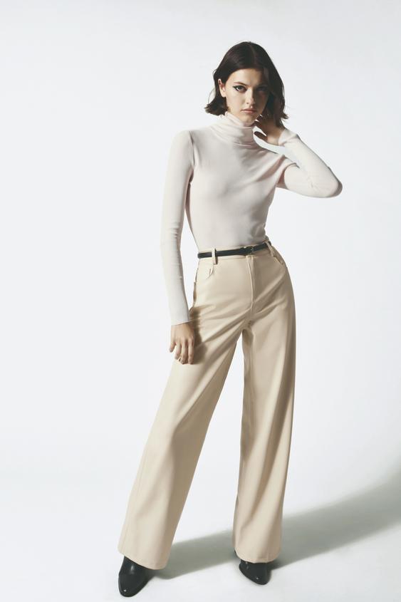 zara faux leather wide leg pants