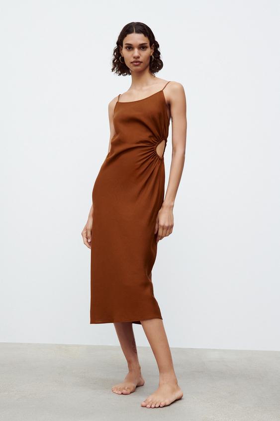 Zara CUT OUT LINEN BLEND DRESS - 125067884-700- embroidered linen blend dress zara