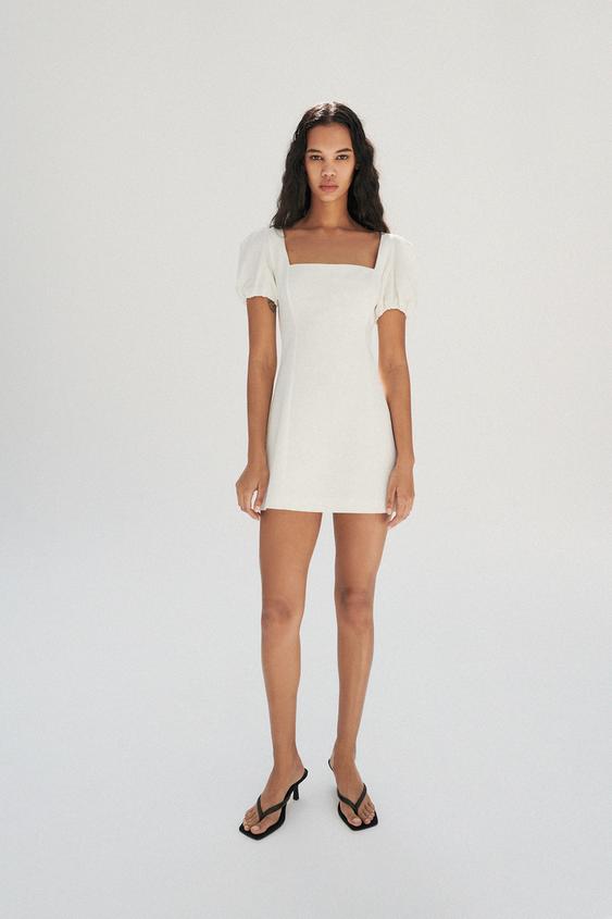 Zara LINEN BLEND SHORT DRESS - 108938970-251- embroidered linen blend dress zara