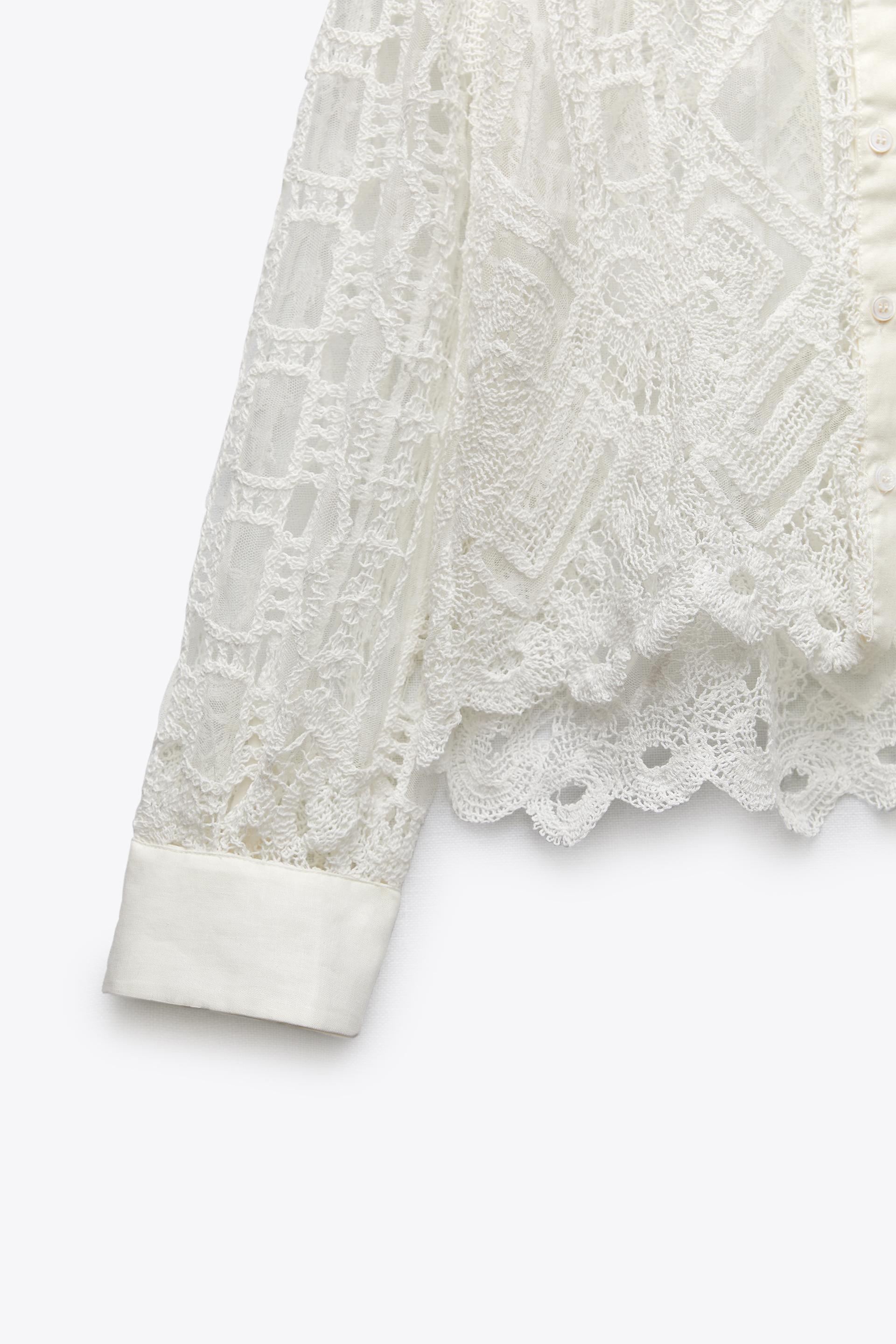 Zara LINEN BLEND CROCHET SHIRT 131094399251