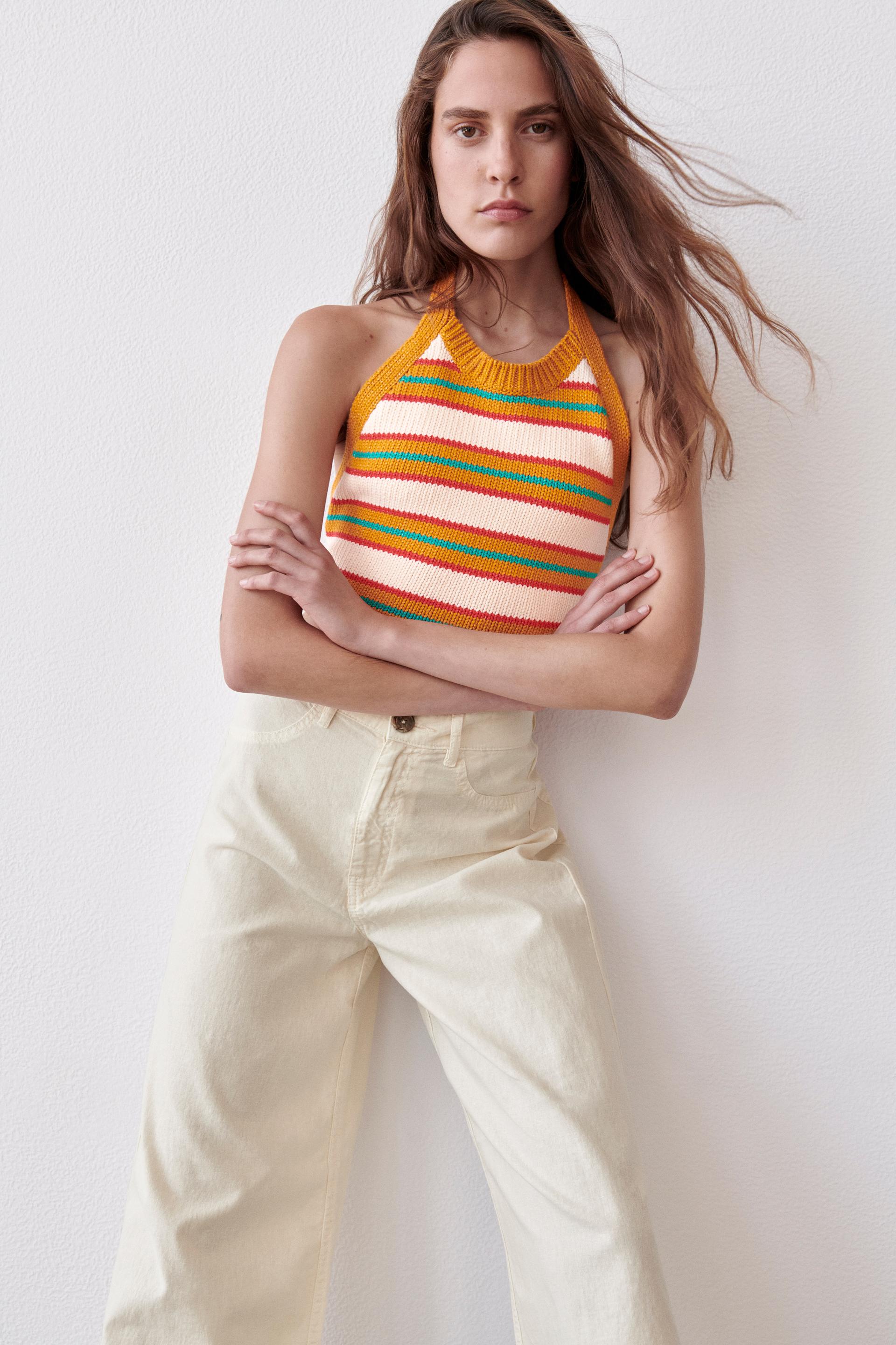 Zara STRIPED KNIT TOP 122040853104