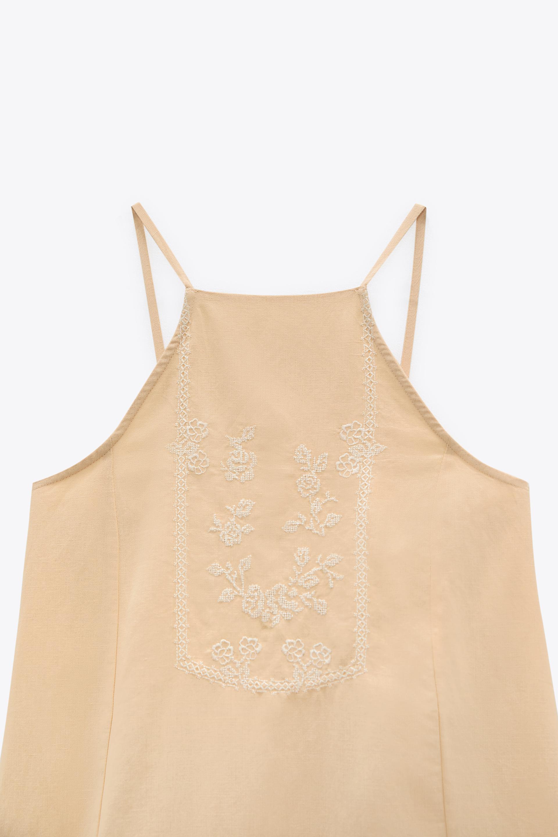 Zara EMBROIDERED LINEN BLEND DRESS - 109007461-942- embroidered linen blend dress zara