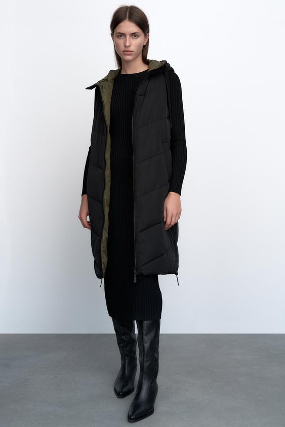 Zara REVERSIBLE HOODED PUFFER VEST 108933897085