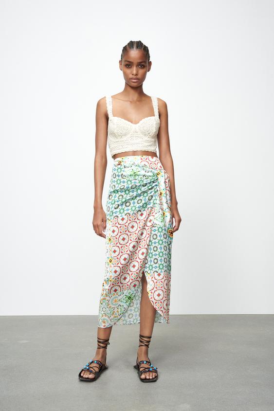 Zara Printed Knotted Skirt 2 Zara KNOTTED PRINTED SARONG SKIRT 113873148330