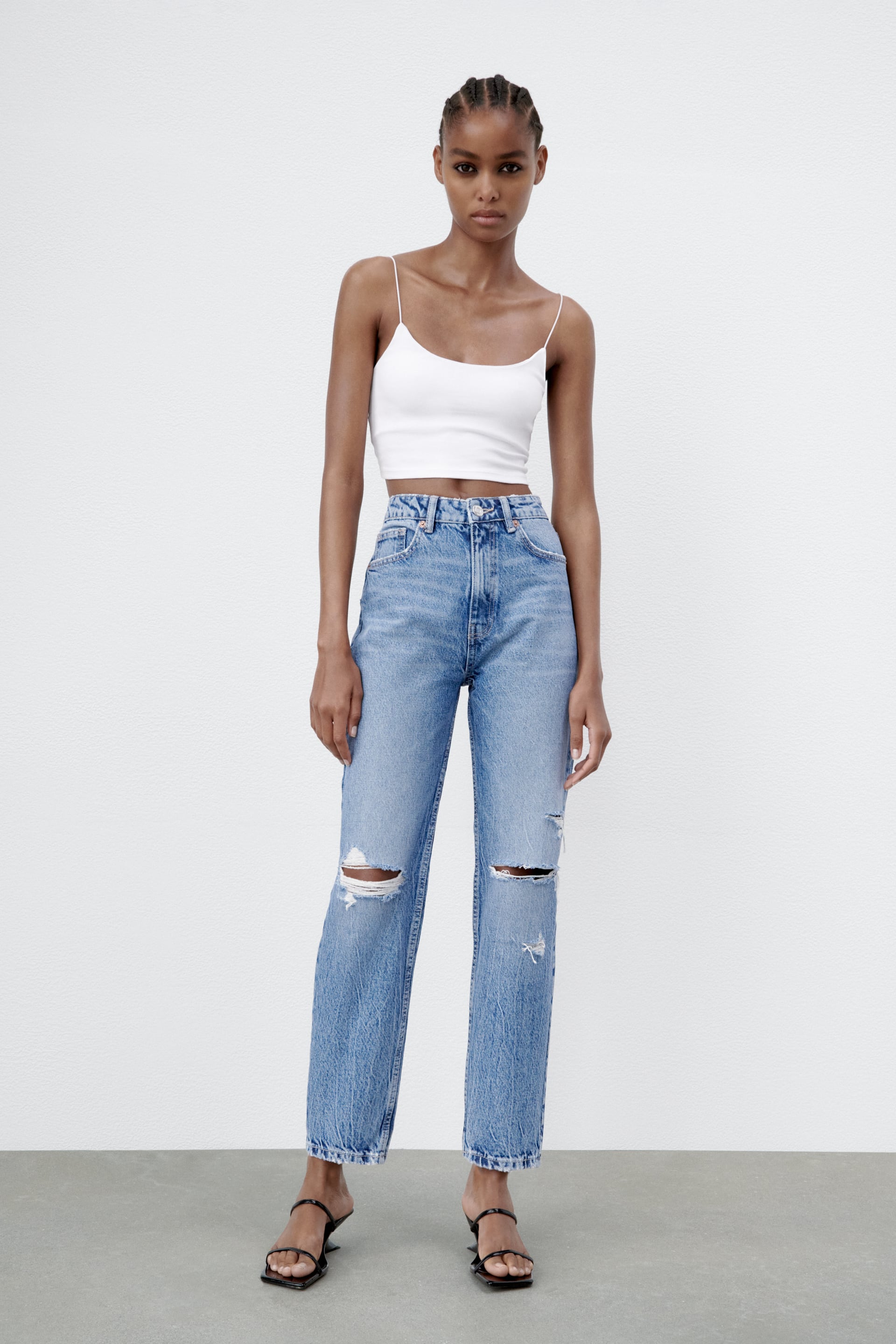 Zara RIPPED MOM FIT JEANS - 125068727-401-