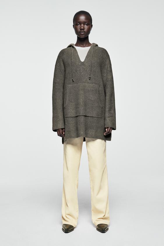 Zara HOODED KNIT SWEATER 152879325514