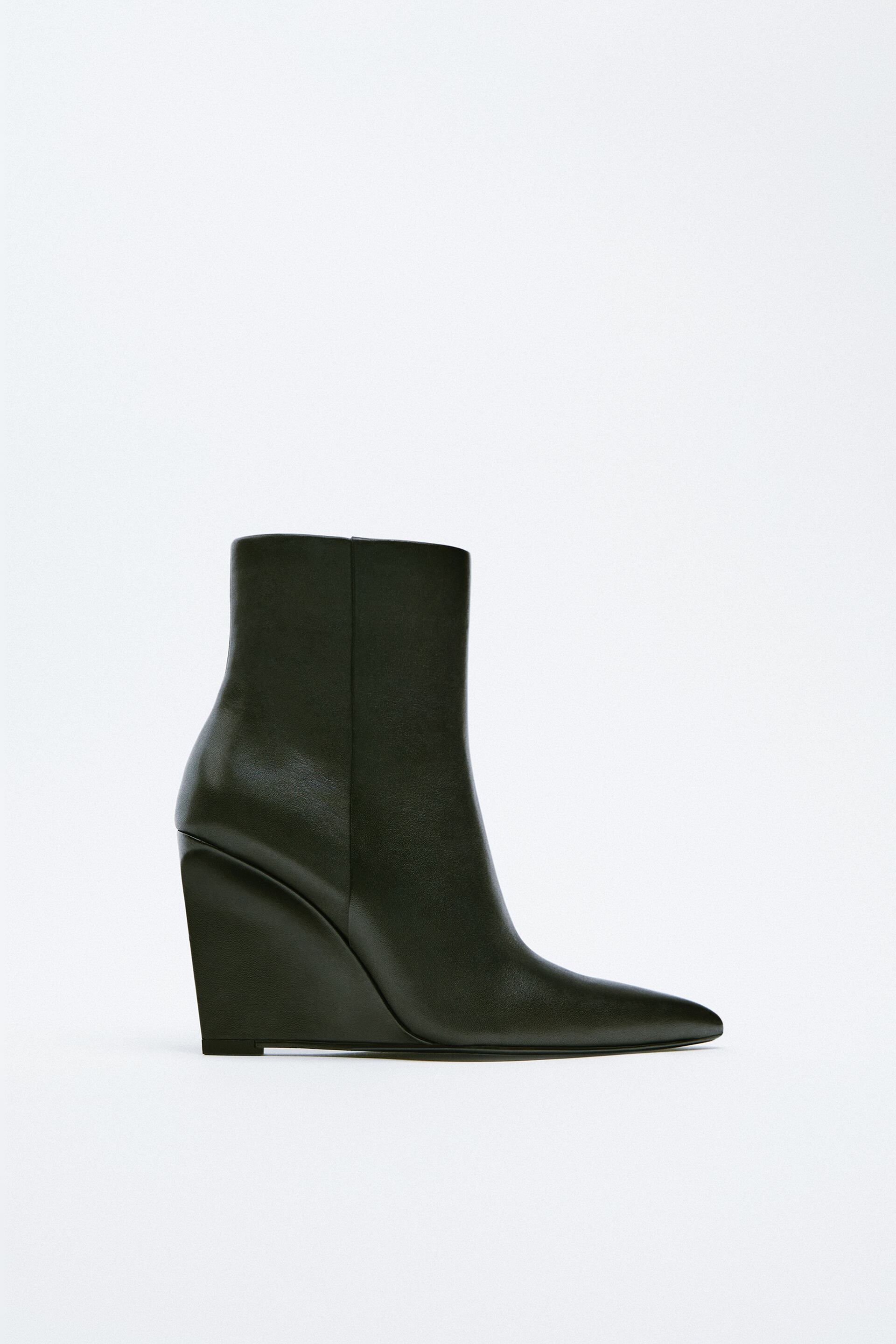 Zara LEATHER WEDGE ANKLE BOOTS - 147739114-040-