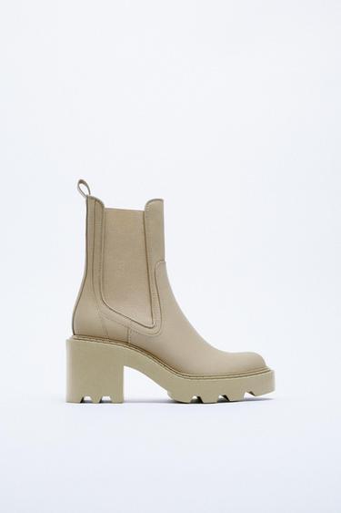 rubberised mid heel ankle boots