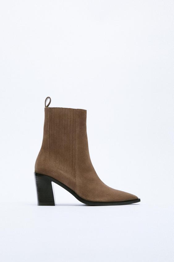 heeled split leather boots