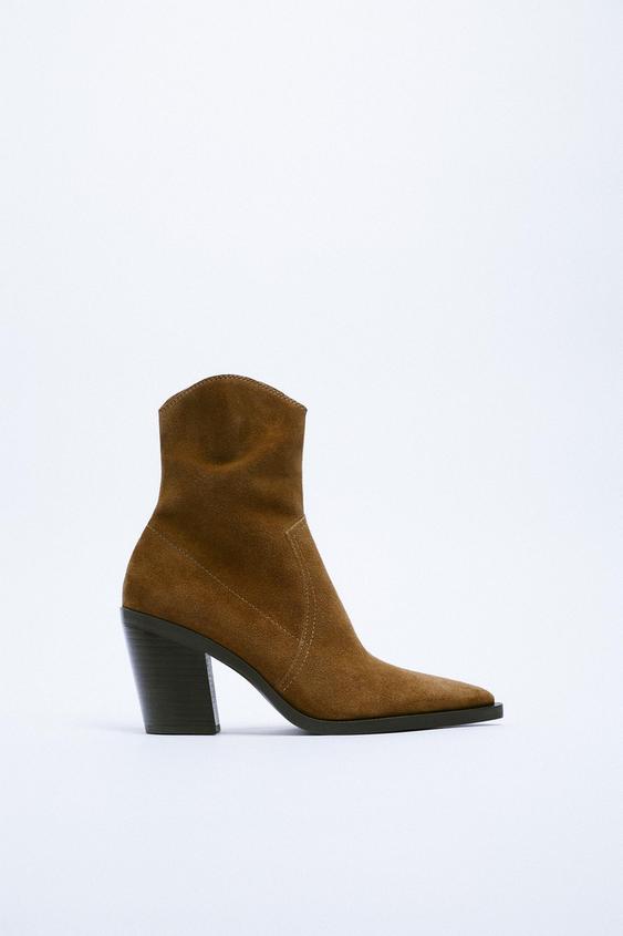 heeled split leather boots