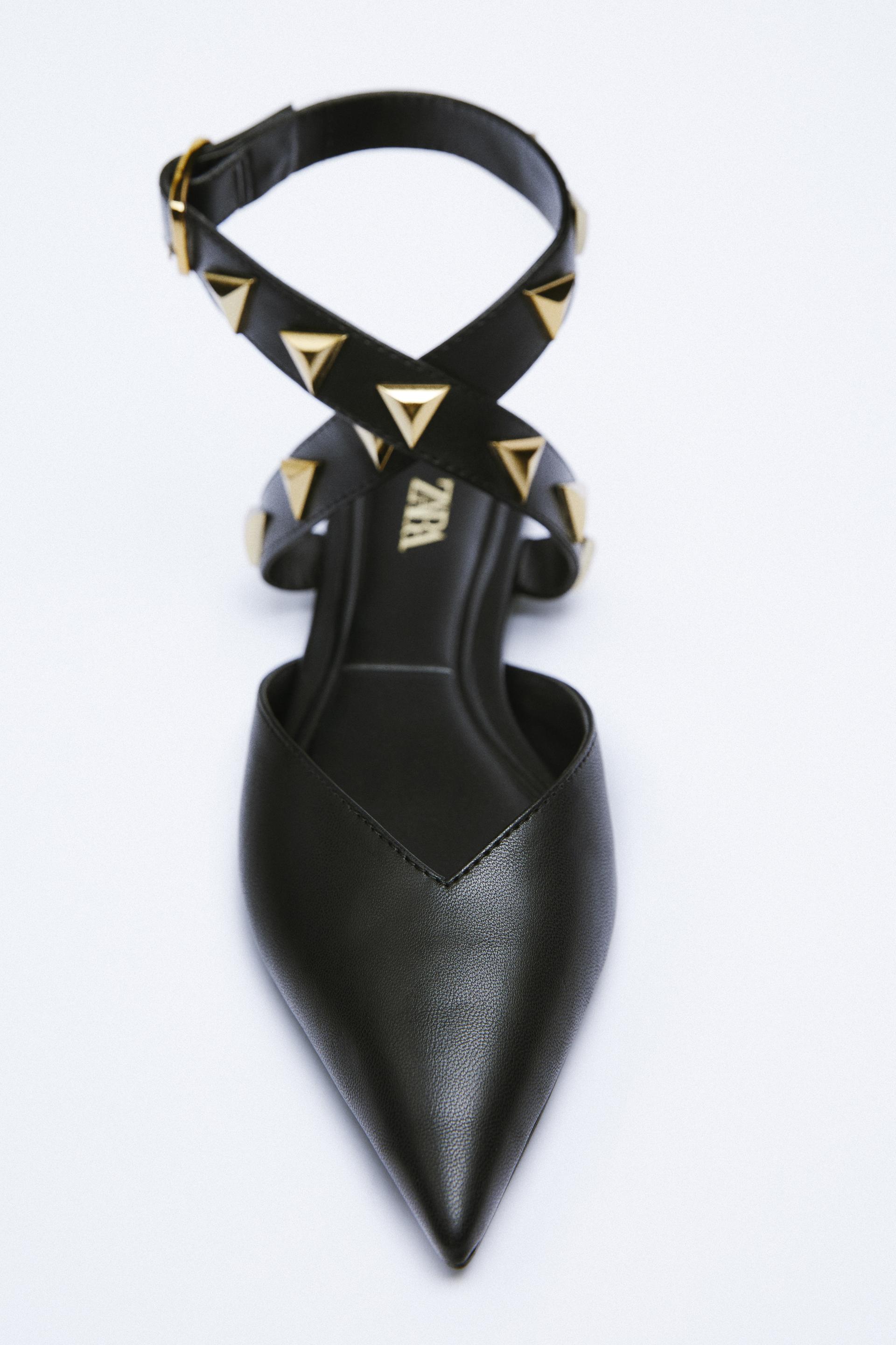 Zara SLINGBACK STUDDED LOW HEEL SHOES 147739128040