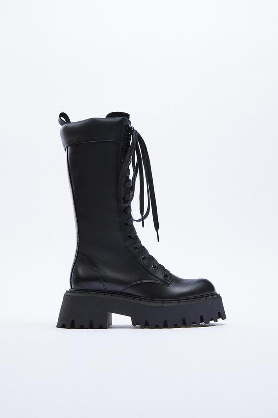 track sole lace up boots