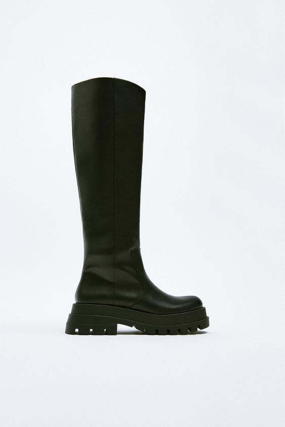 zara treaded low heel studded ankle boots