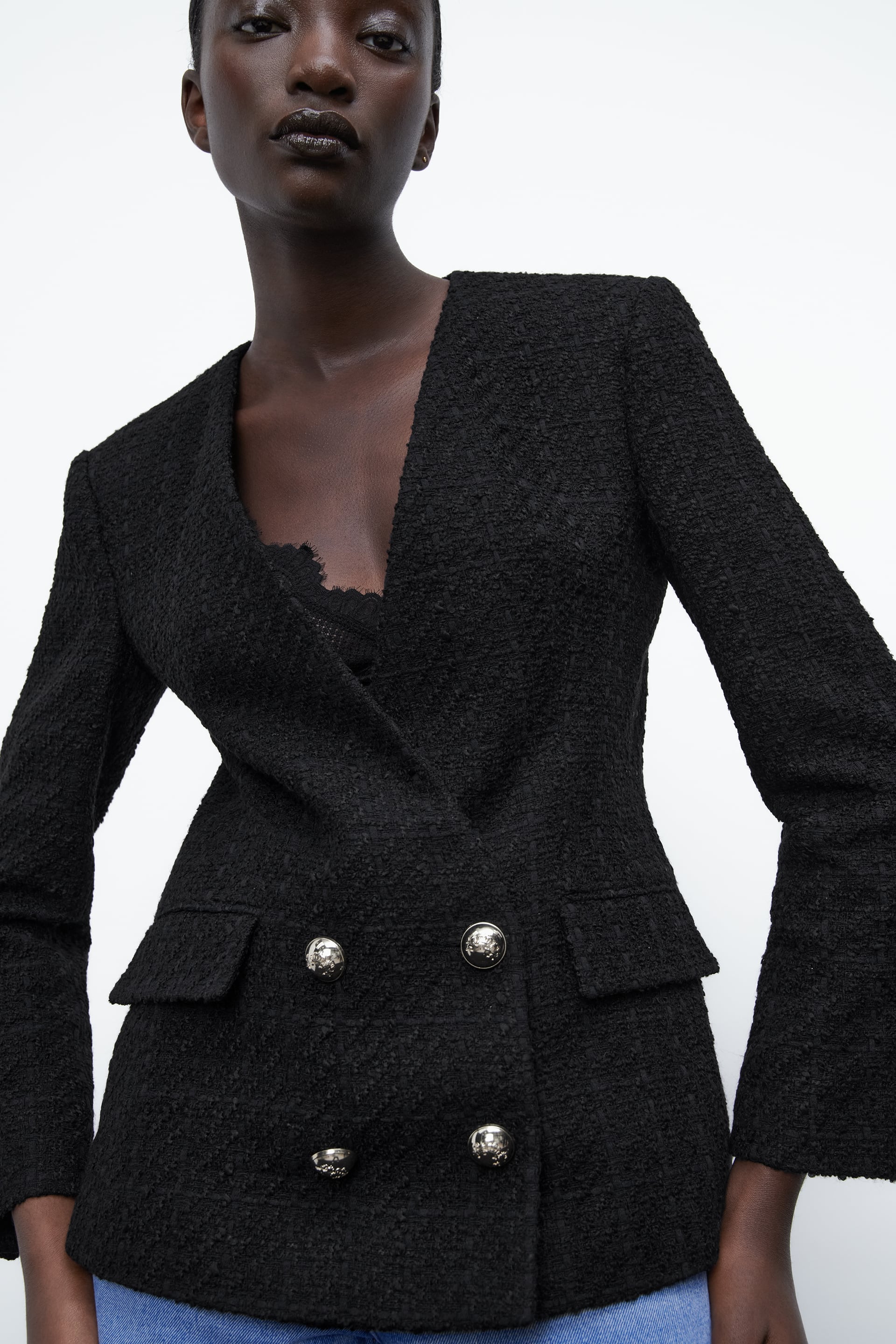Zara DOUBLE BREASTED TEXTURED WEAVE JACKET - 86921227-800-