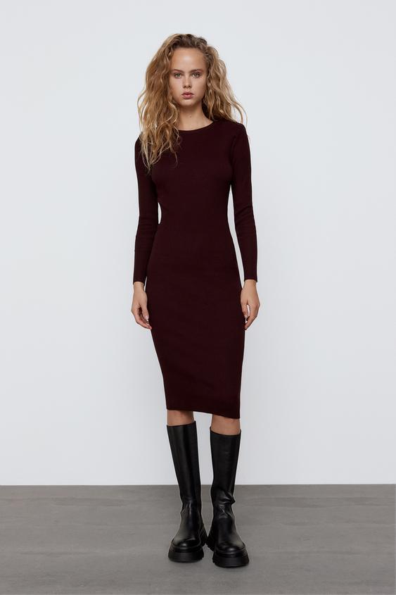 Zara SHOULDER PAD KNIT DRESS 88239914681