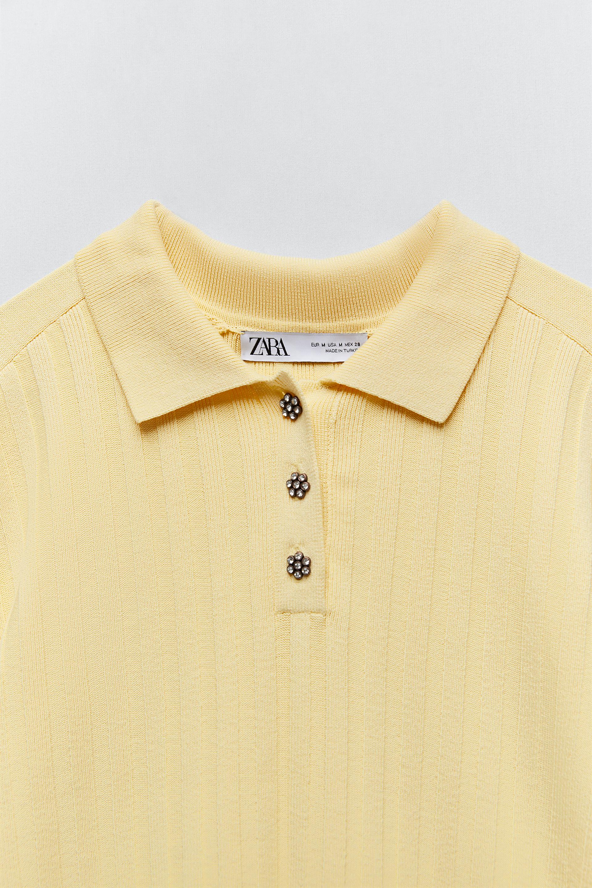 Zara KNIT POLO SHIRT WITH RHINESTONE BUTTONS 101169163300