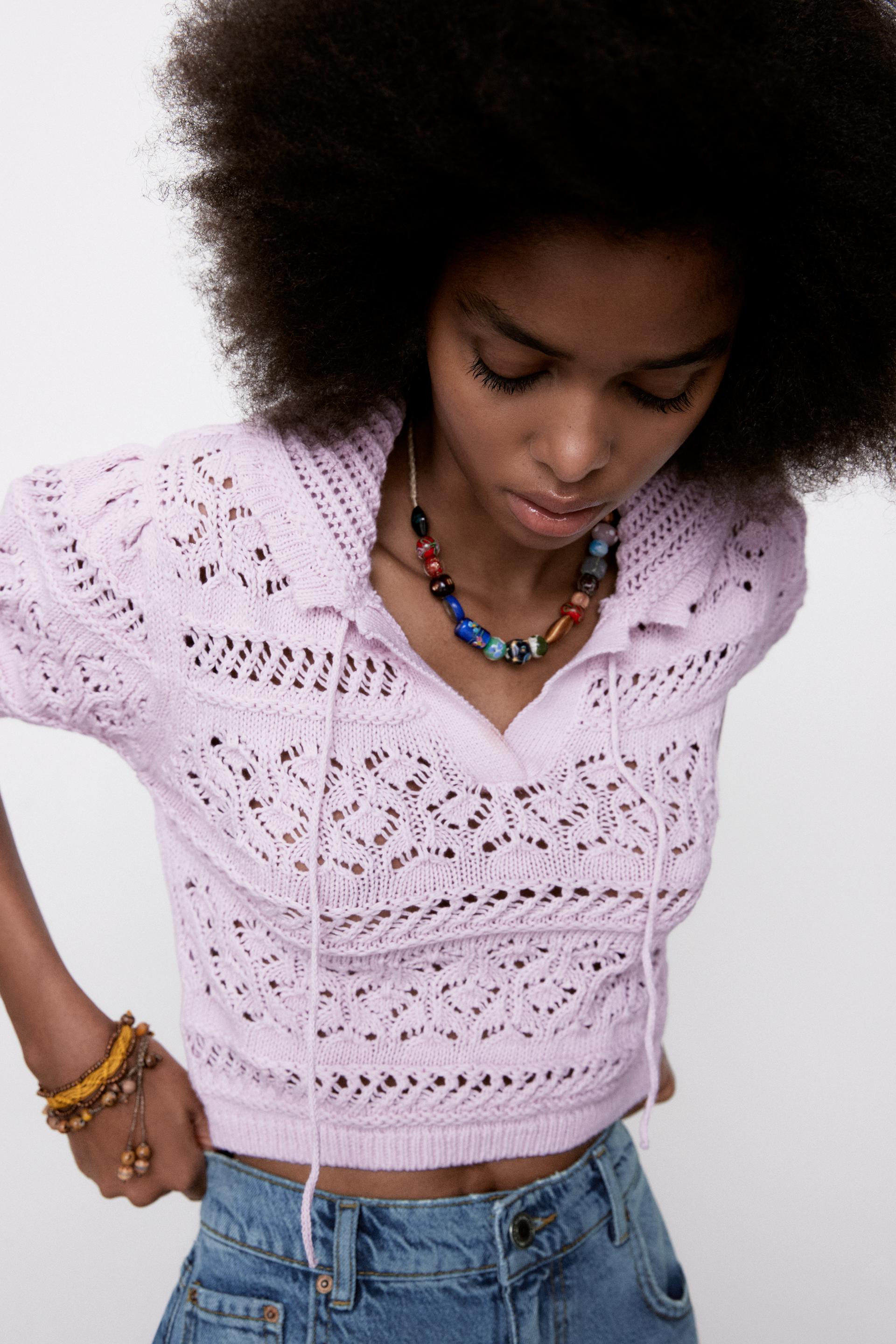 Zara POINTELLE KNIT TOP 102331415621