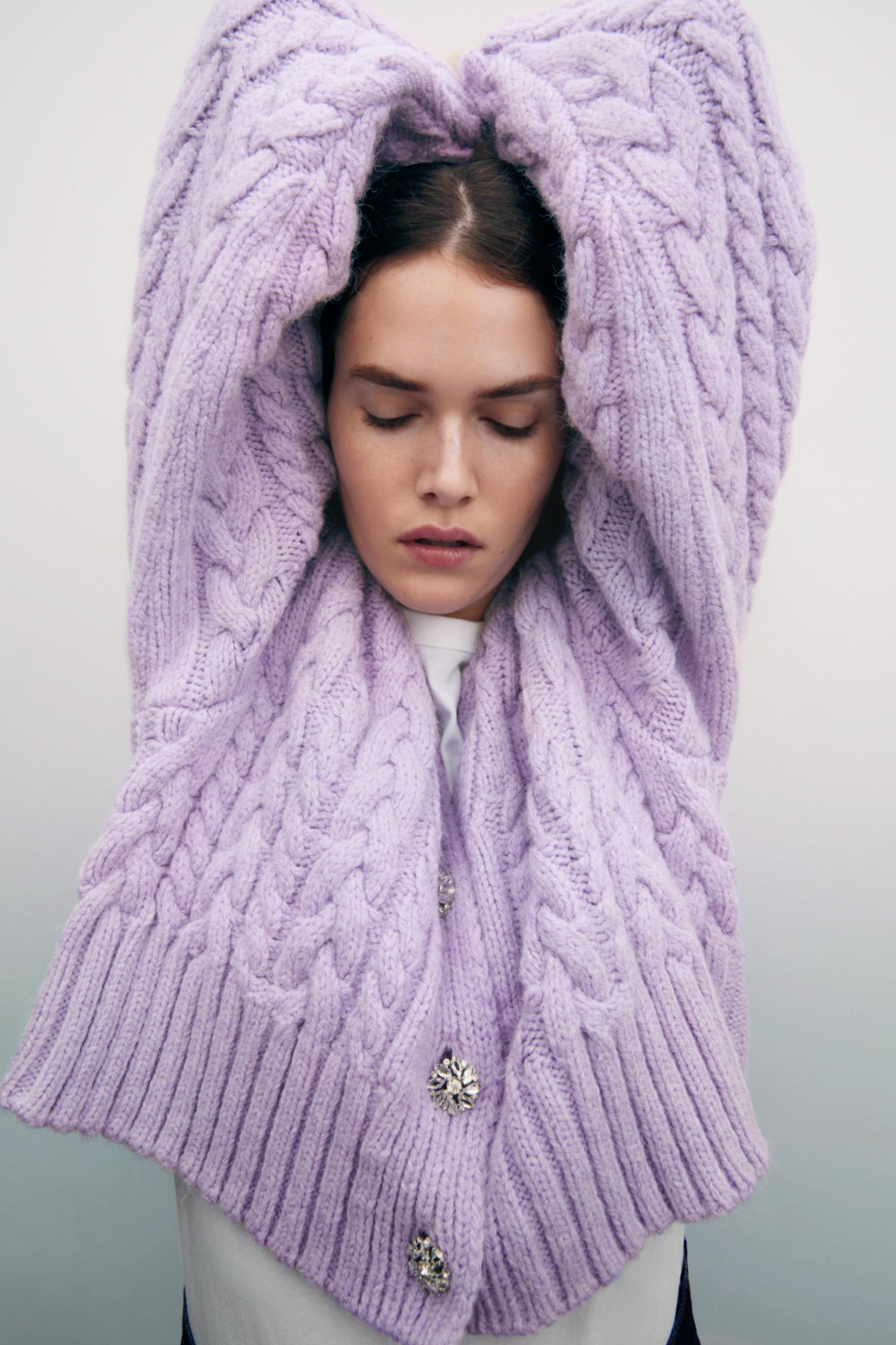 Zara CABLEKNIT CARDIGAN WITH RHINESTONE BUTTONS 78518537629