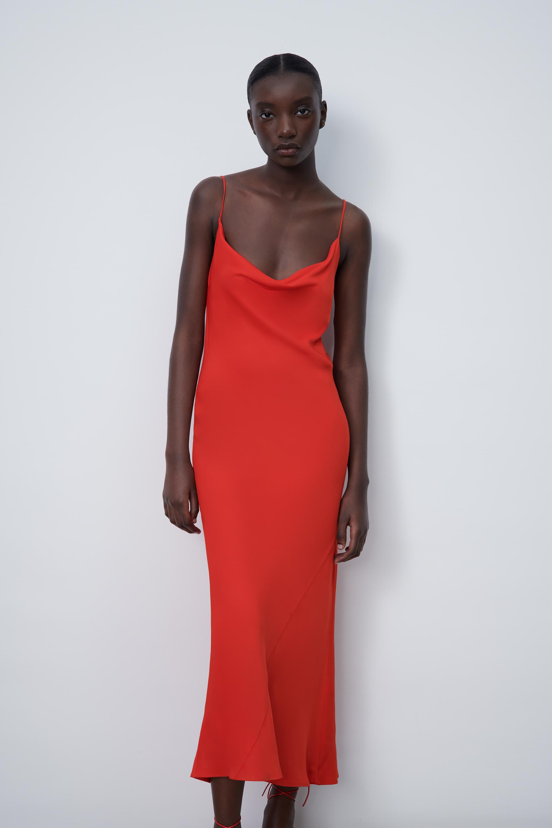 satin camisole dress zara orange - Main Image