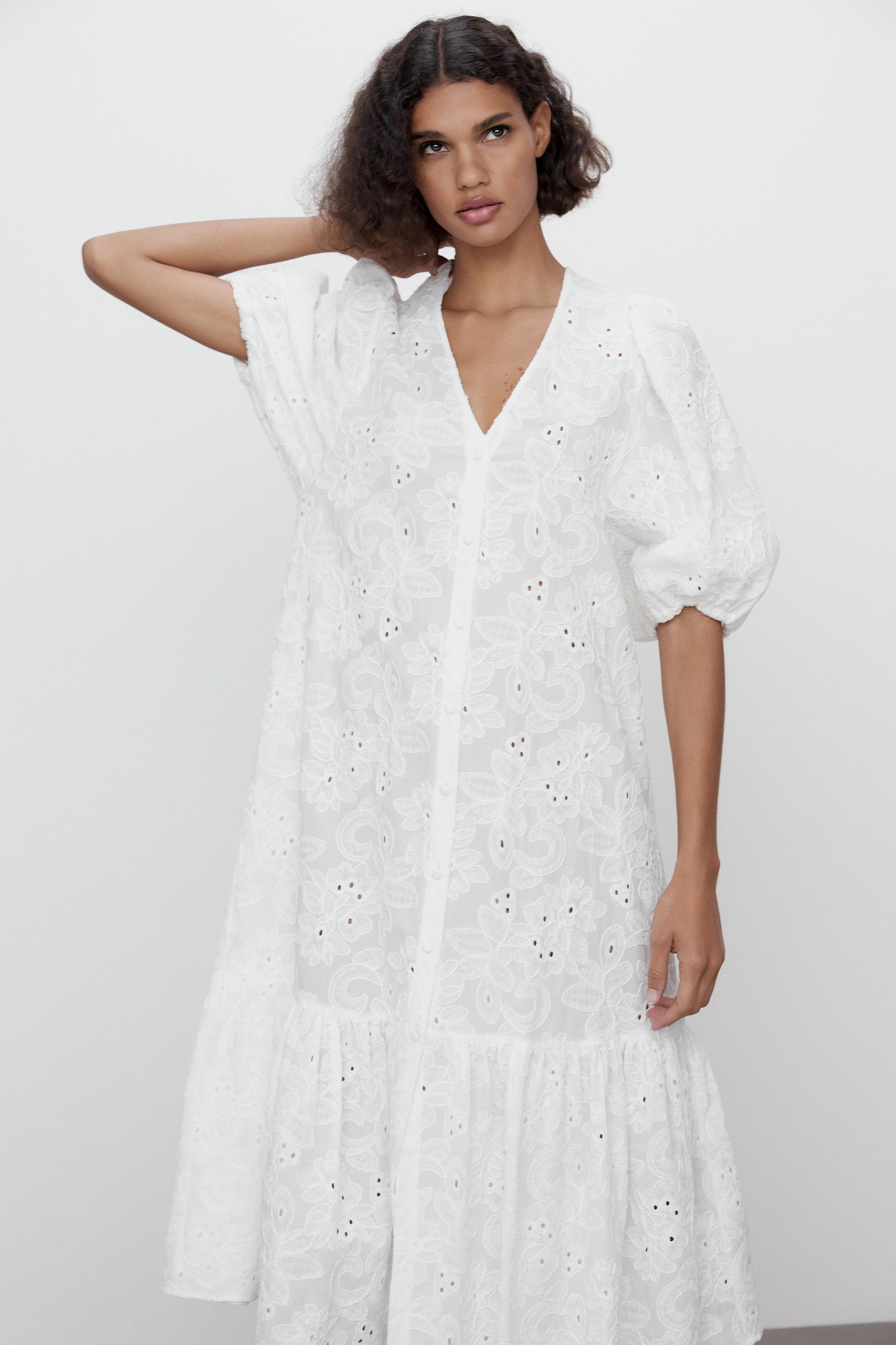 Fitted dress with cutwork embroidery zara Clearance