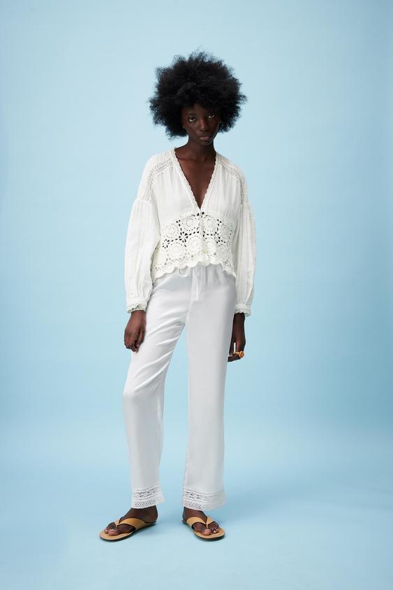Zara CROCHET DETAIL SHIRT 86777123712