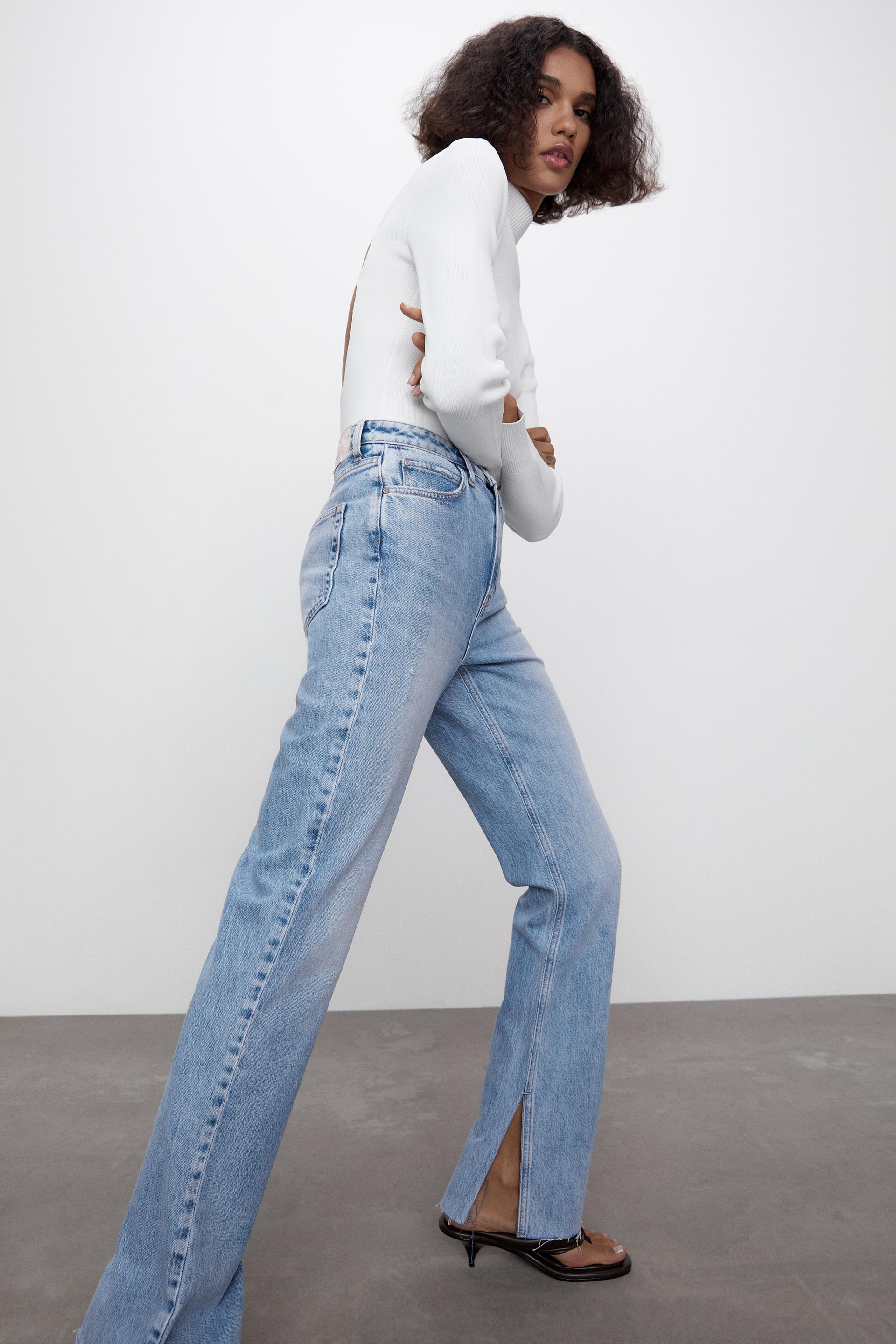 Zara JEANS Z1975 HIGH RISE SLIM FLARE Ã? FENTES - 108352262-427- jean fente zara