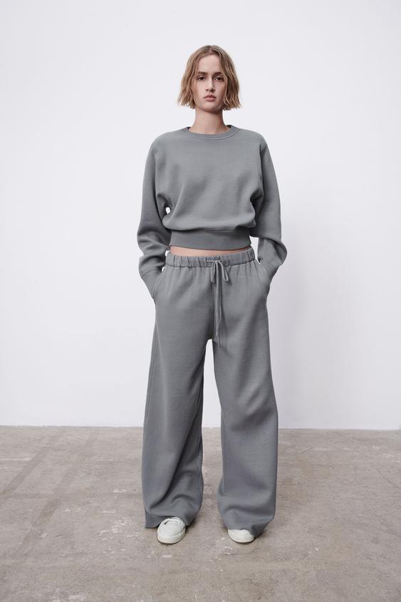 Zara KNIT PALAZZO PANTS 81011662809