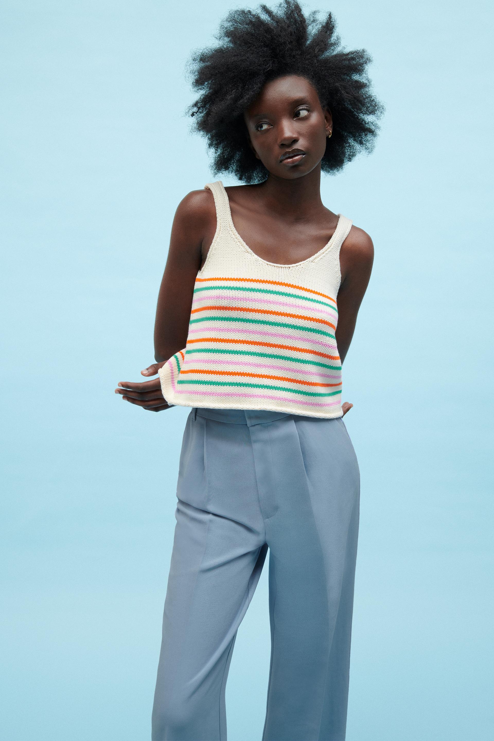 Zara STRIPED KNIT TOP 109892058330