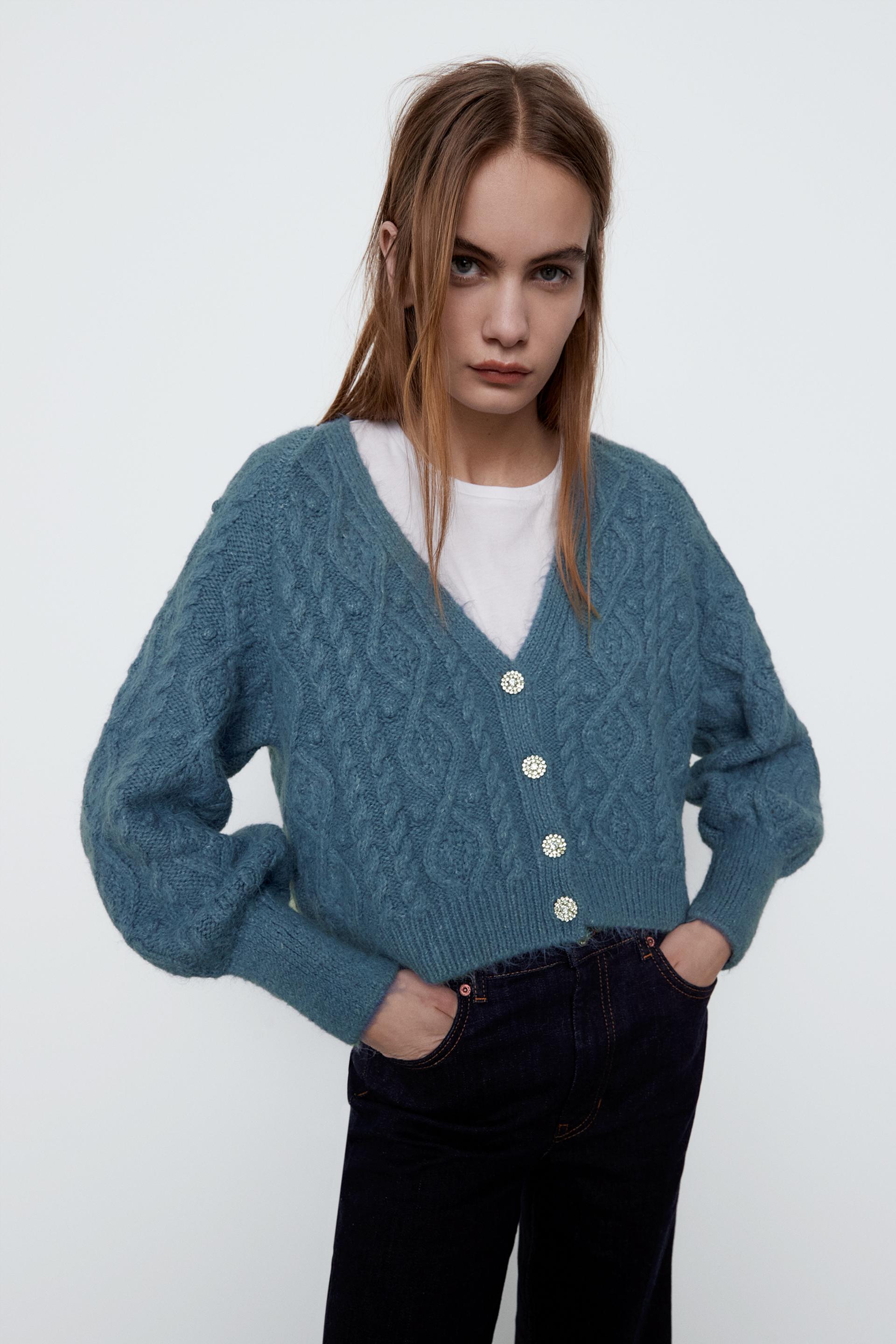 Zara JEWEL BUTTON CABLEKNIT CARDIGAN 89845999400