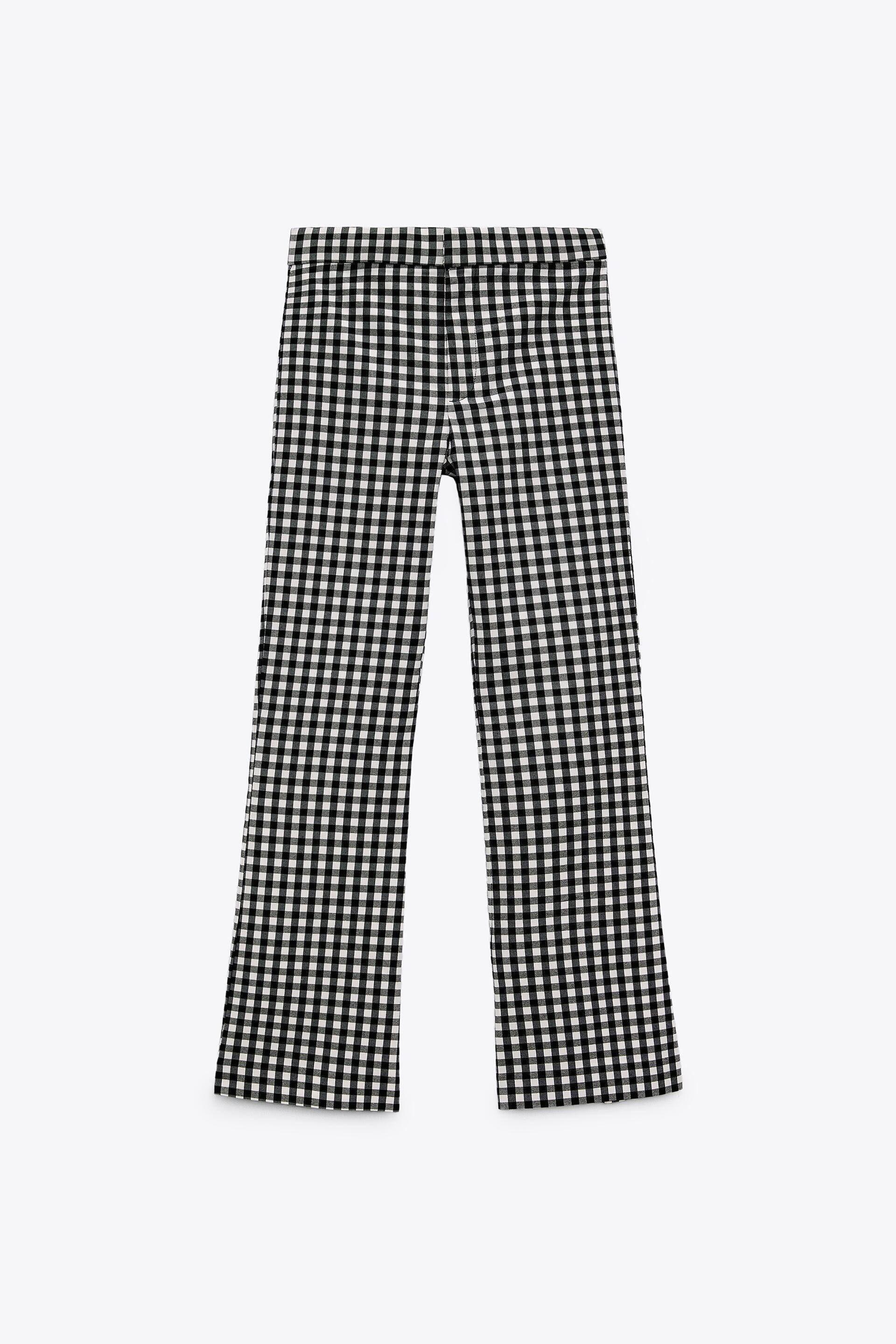 Zara GINGHAM MINI FLARE PANTS 113672165064