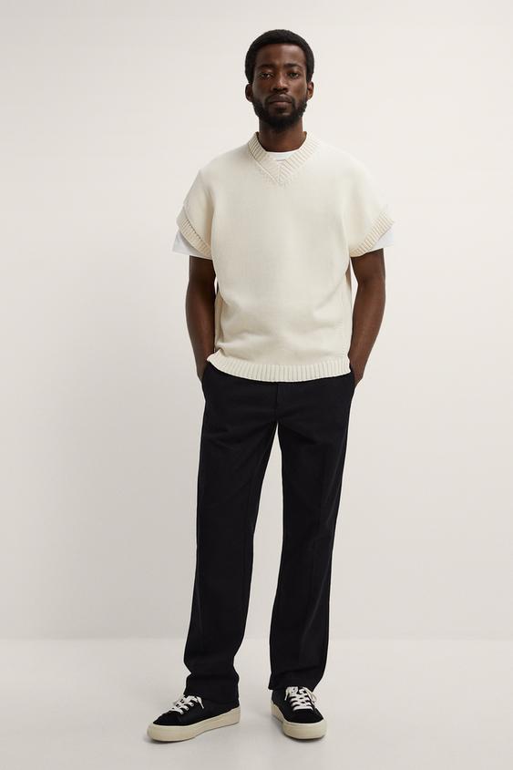 Zara COTTON V-NECK VEST - 84377801-712-9 v neck vest zara