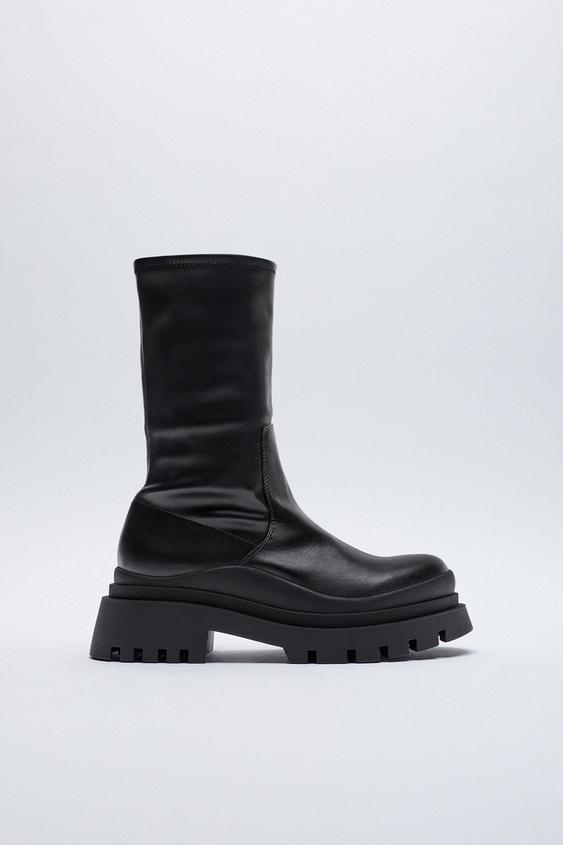 black ankle boots with track soles