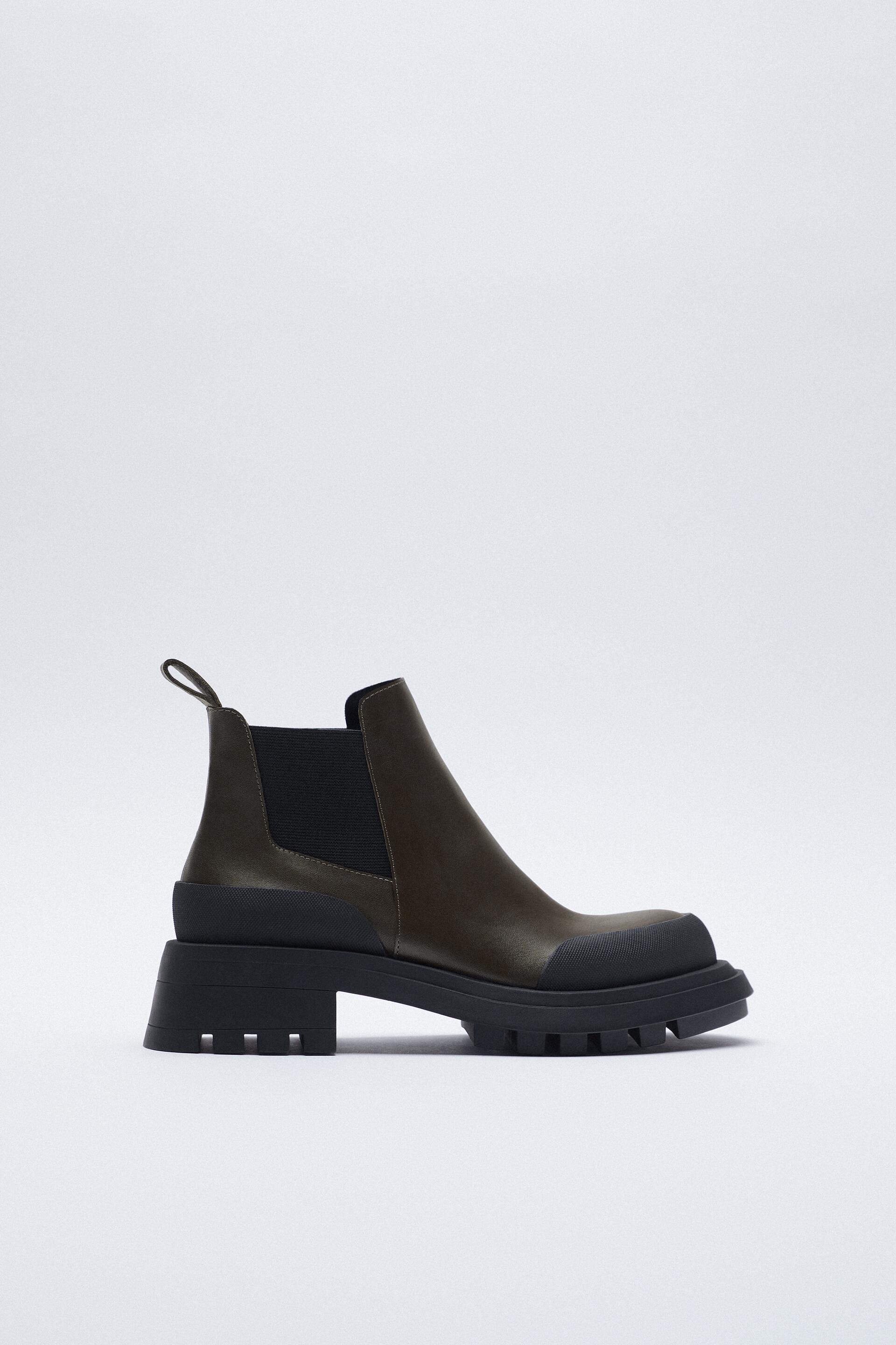 zara flat leather boots with track soles