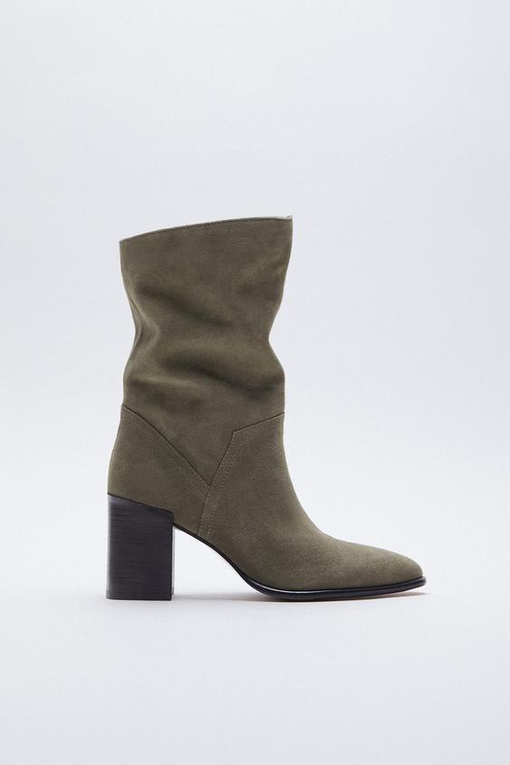 zara split suede mid heel boots