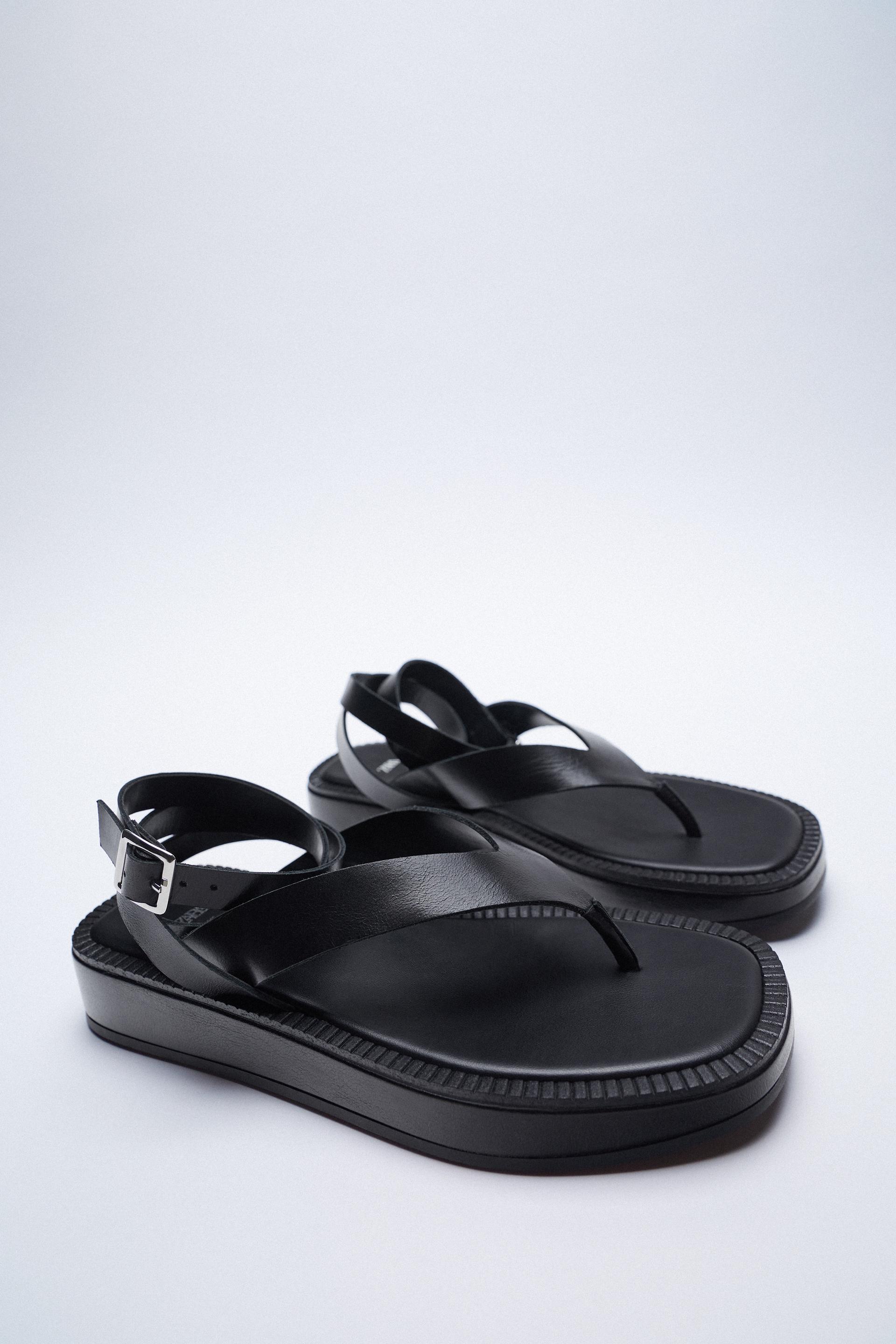 zara tied flat leather sandals