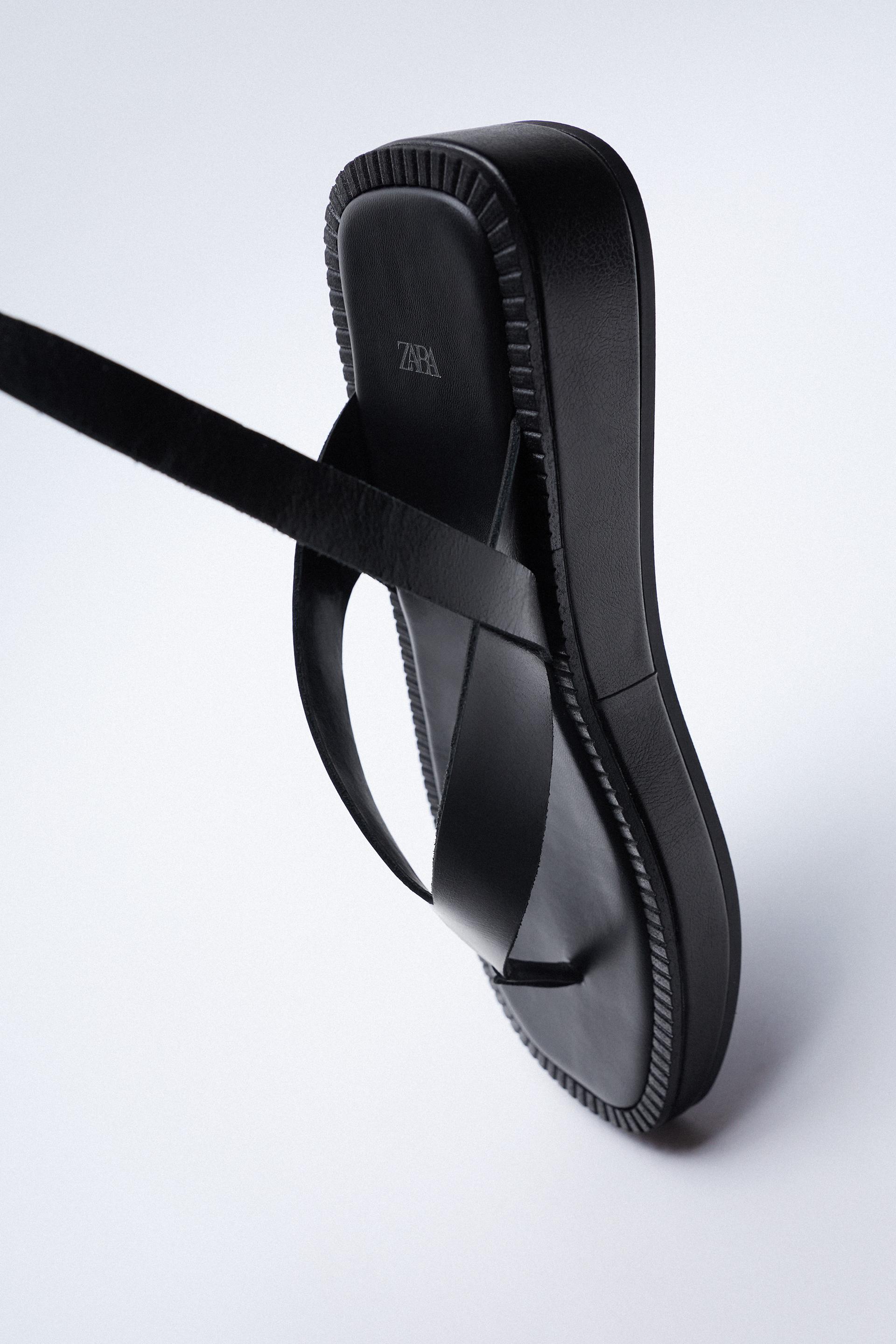 zara tied flat leather sandals