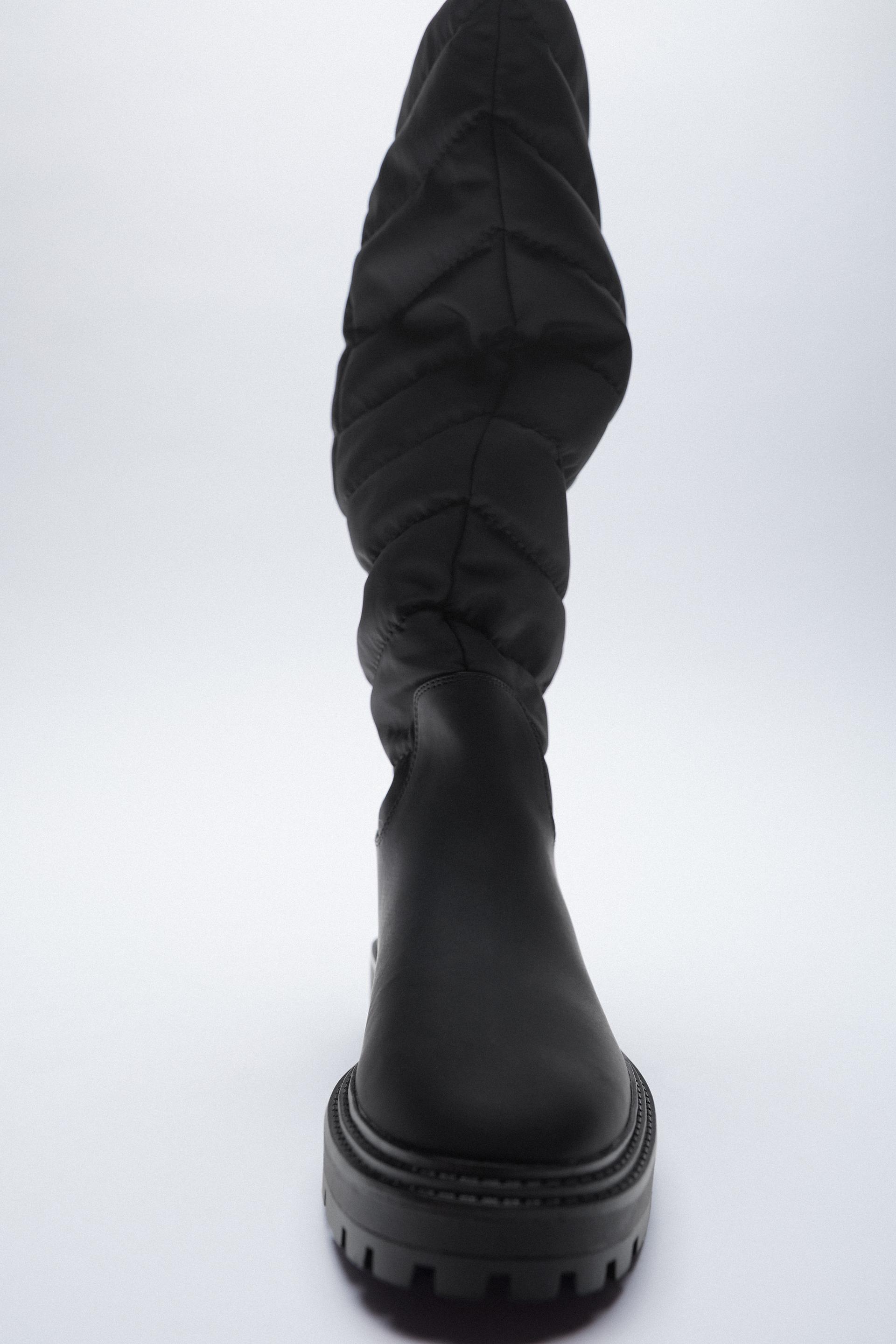 zara quilted flat knee high boots